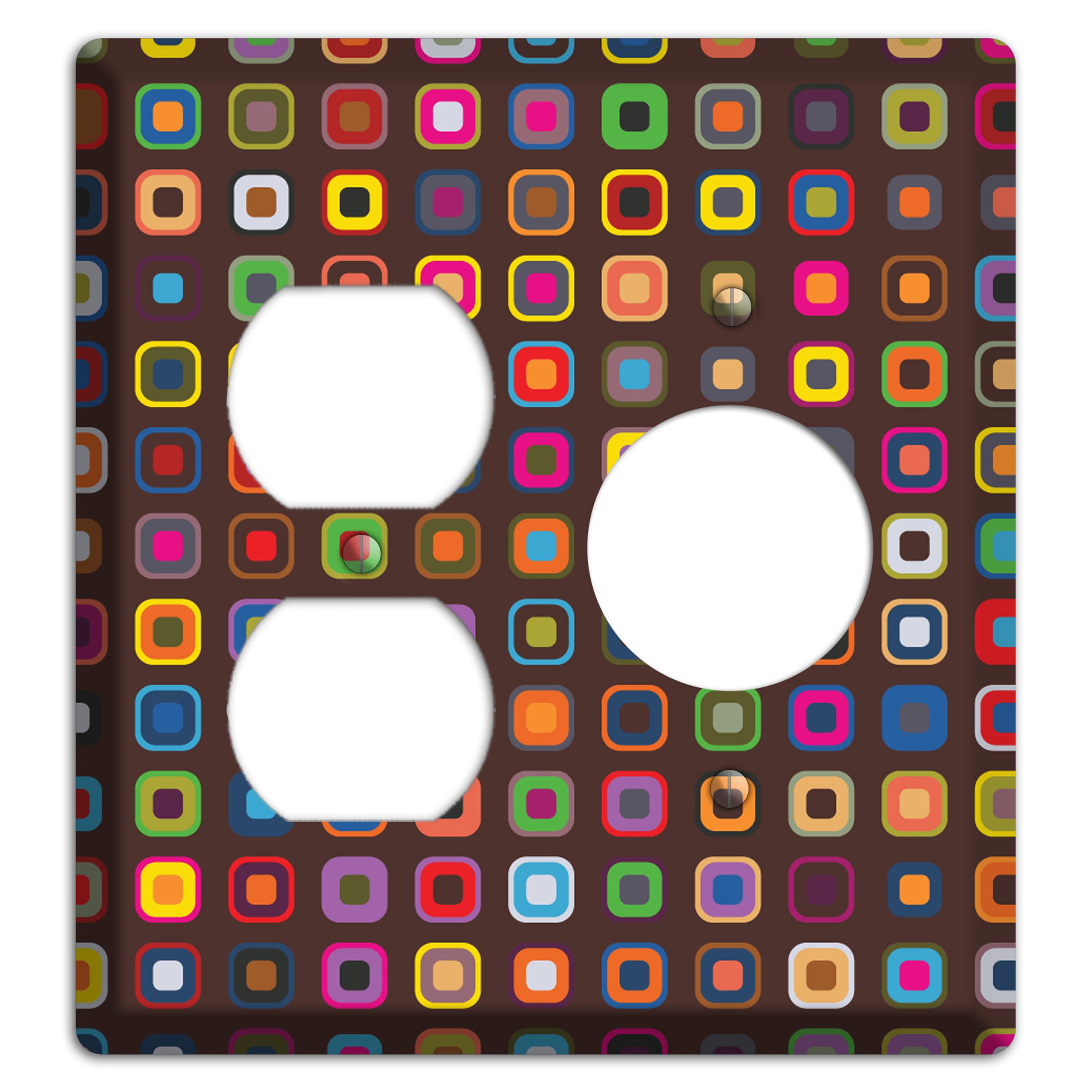 Brown with Multi Retro Squares Duplex / Receptacle Wallplate