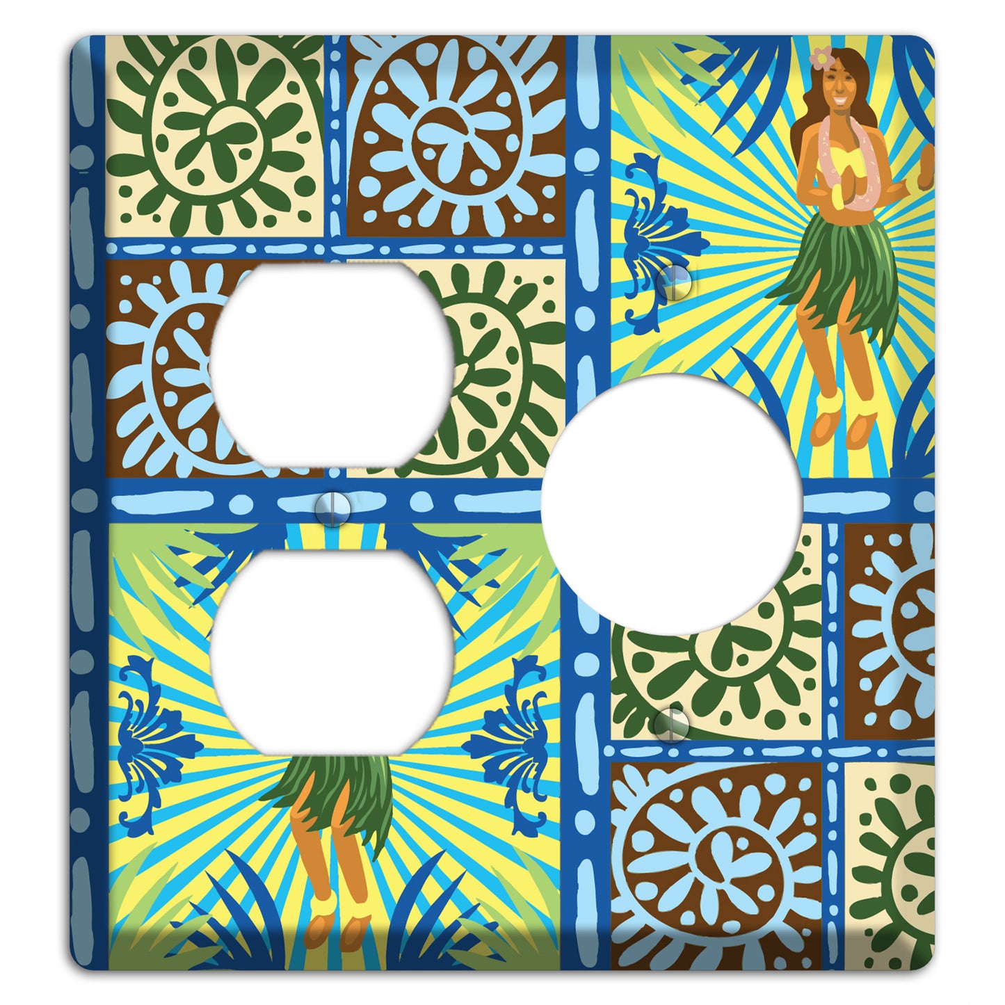 Blue and Green Hula Duplex / Receptacle Wallplate