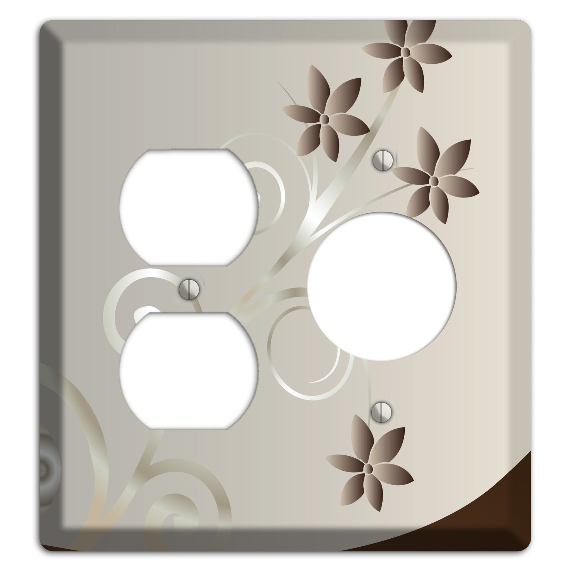 Grey Floral Swirl Sprig Duplex / Receptacle Wallplate