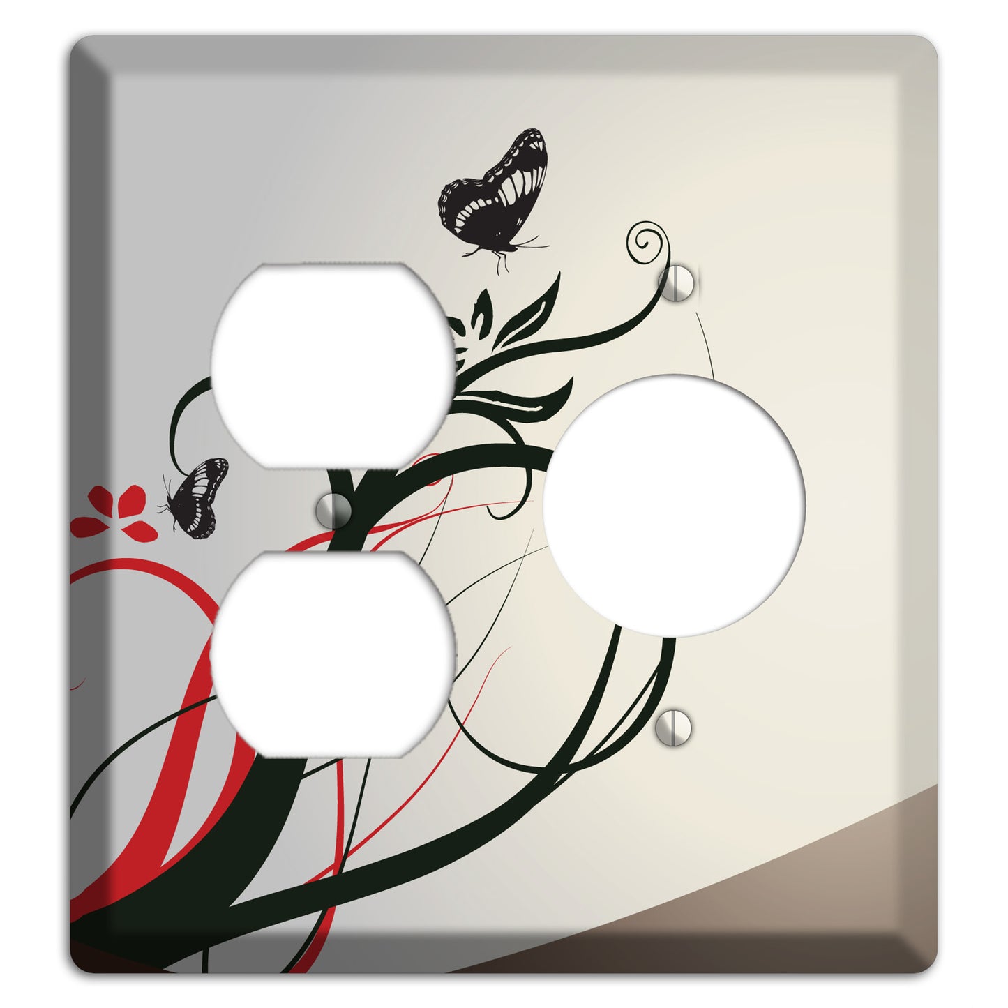Grey and Red Floral Sprig with Butterfly Duplex / Receptacle Wallplate