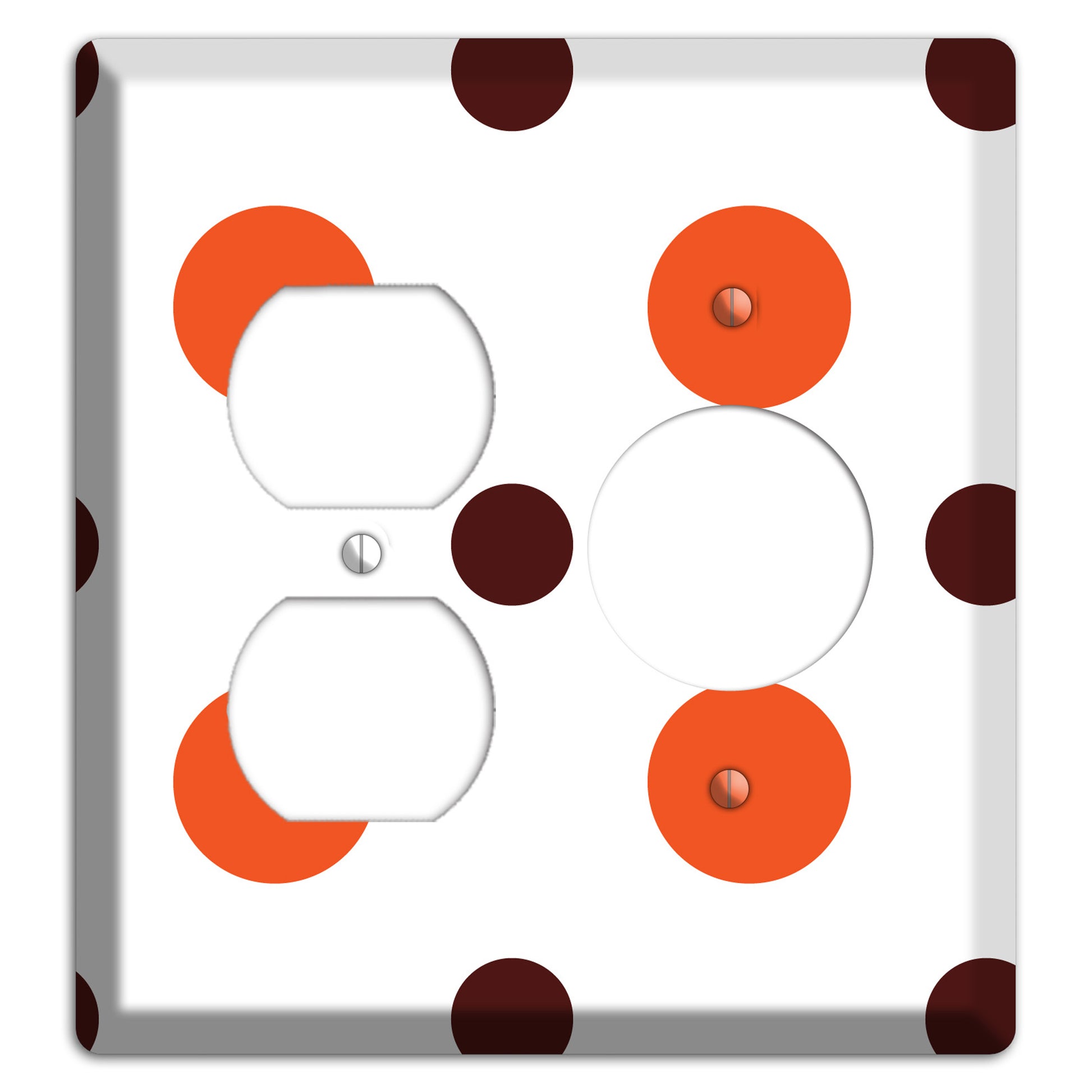 Coral and Brown Multi Medium Polka Dots Duplex / Receptacle Wallplate