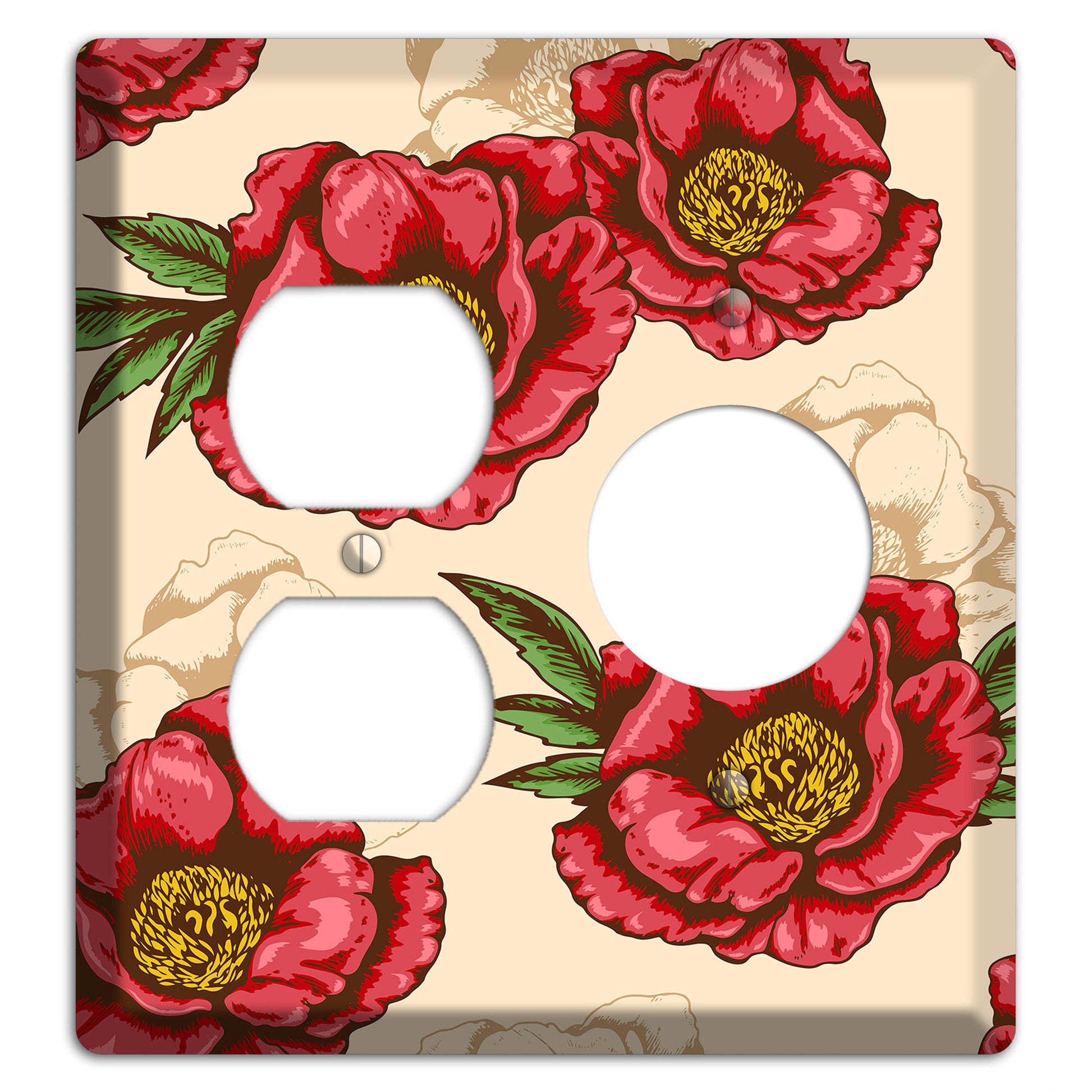 Red Peony Style A Duplex / Receptacle Wallplate
