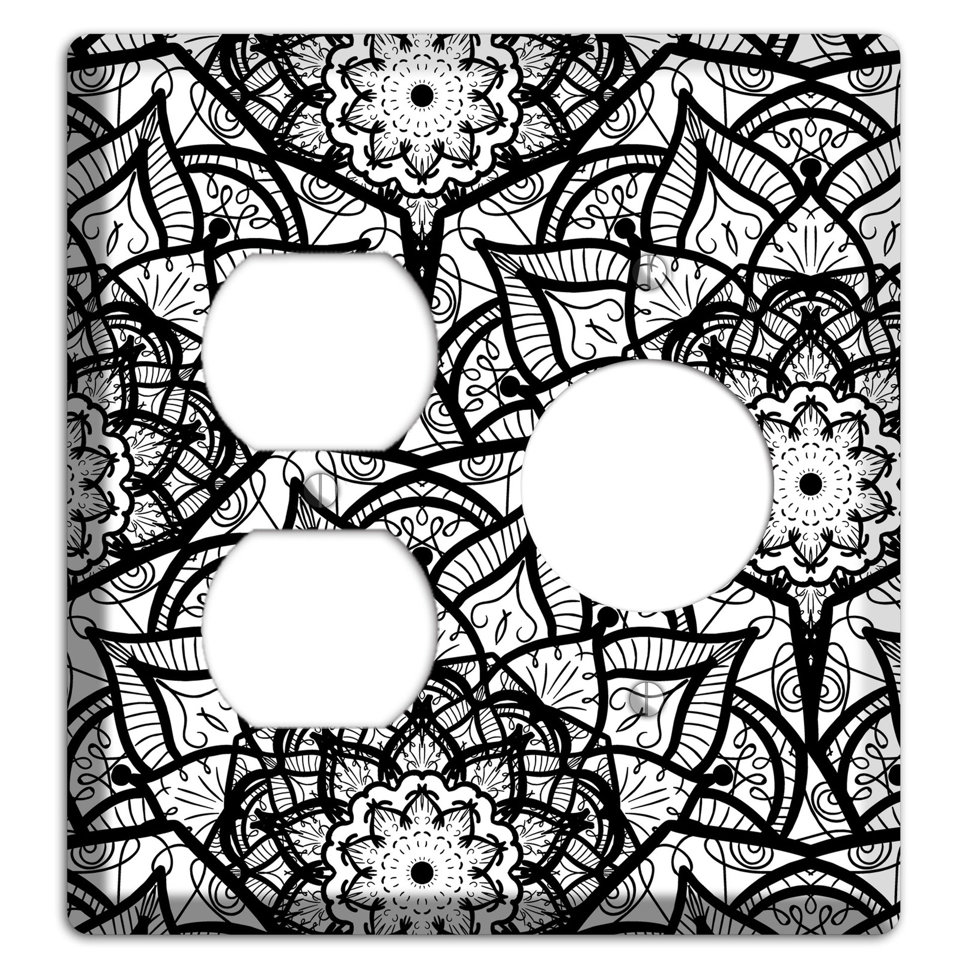 Mandala Black and White Style U Cover Plates Duplex / Receptacle Wallplate