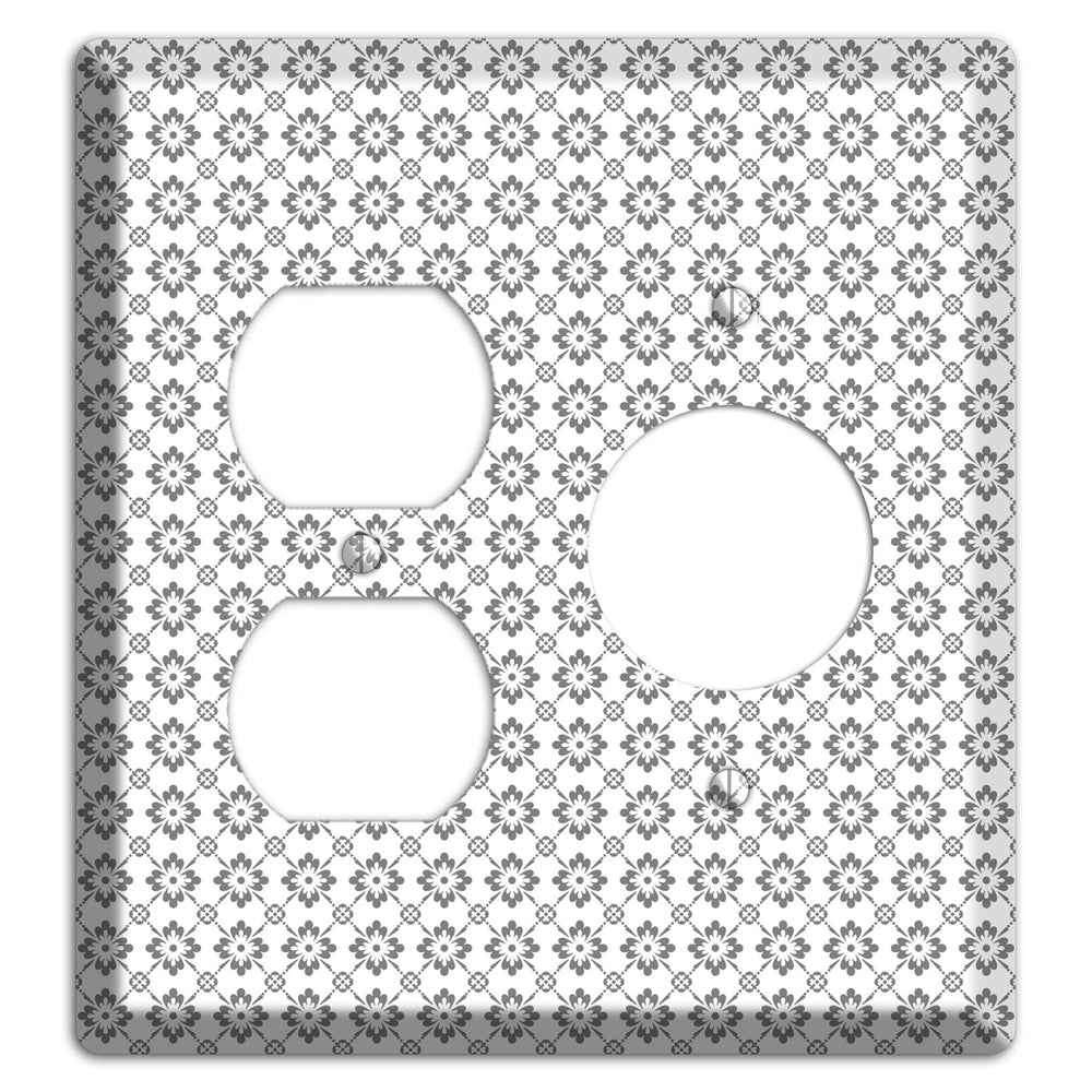 White with Grey Foulard Duplex / Receptacle Wallplate