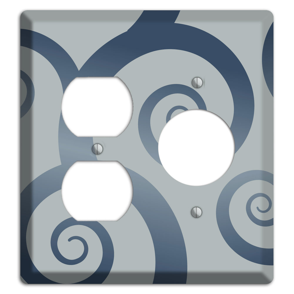 Grey with Blue Large Swirl Duplex / Receptacle Wallplate