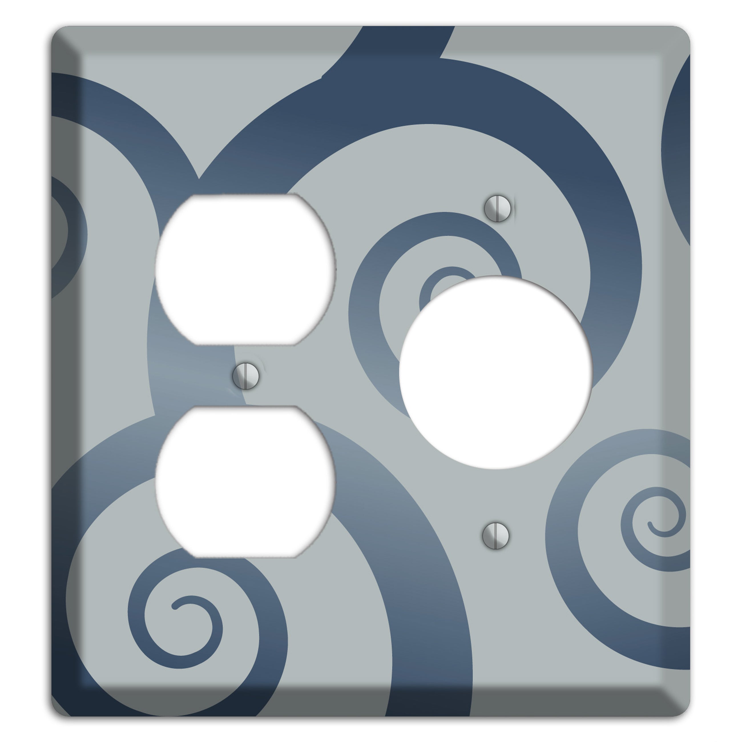 Grey with Blue Large Swirl Duplex / Receptacle Wallplate