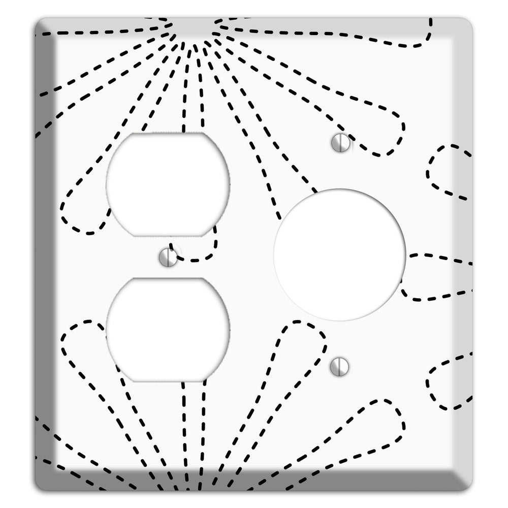White with Black Retro Stipple Floral Contour Duplex / Receptacle Wallplate