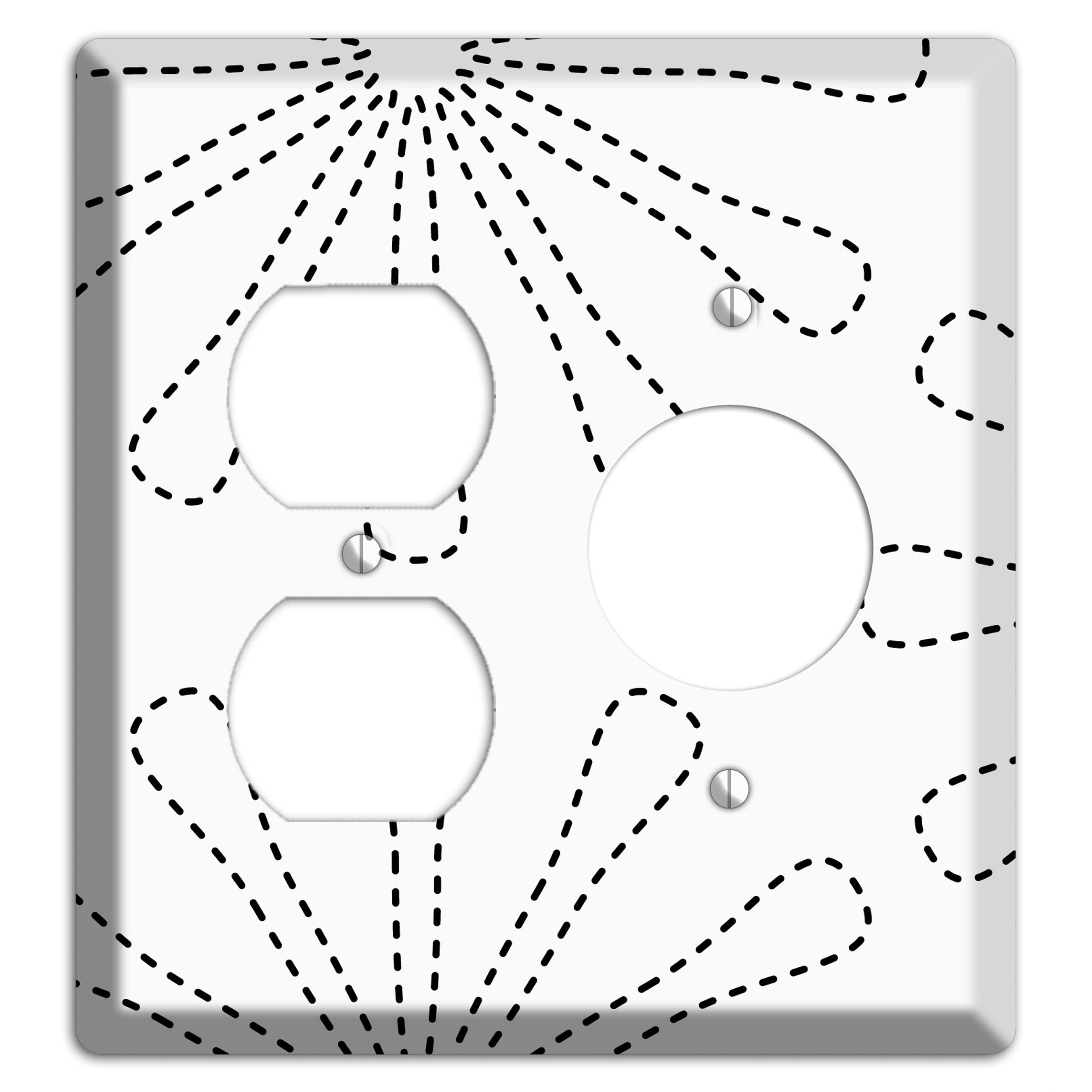 White with Black Retro Stipple Floral Contour Duplex / Receptacle Wallplate