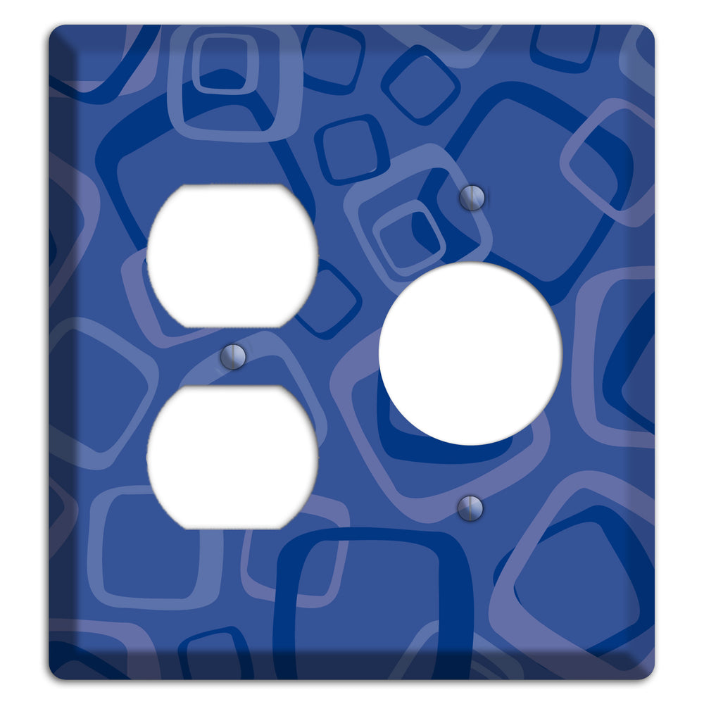Multi Blue Random Retro Squares Duplex / Receptacle Wallplate