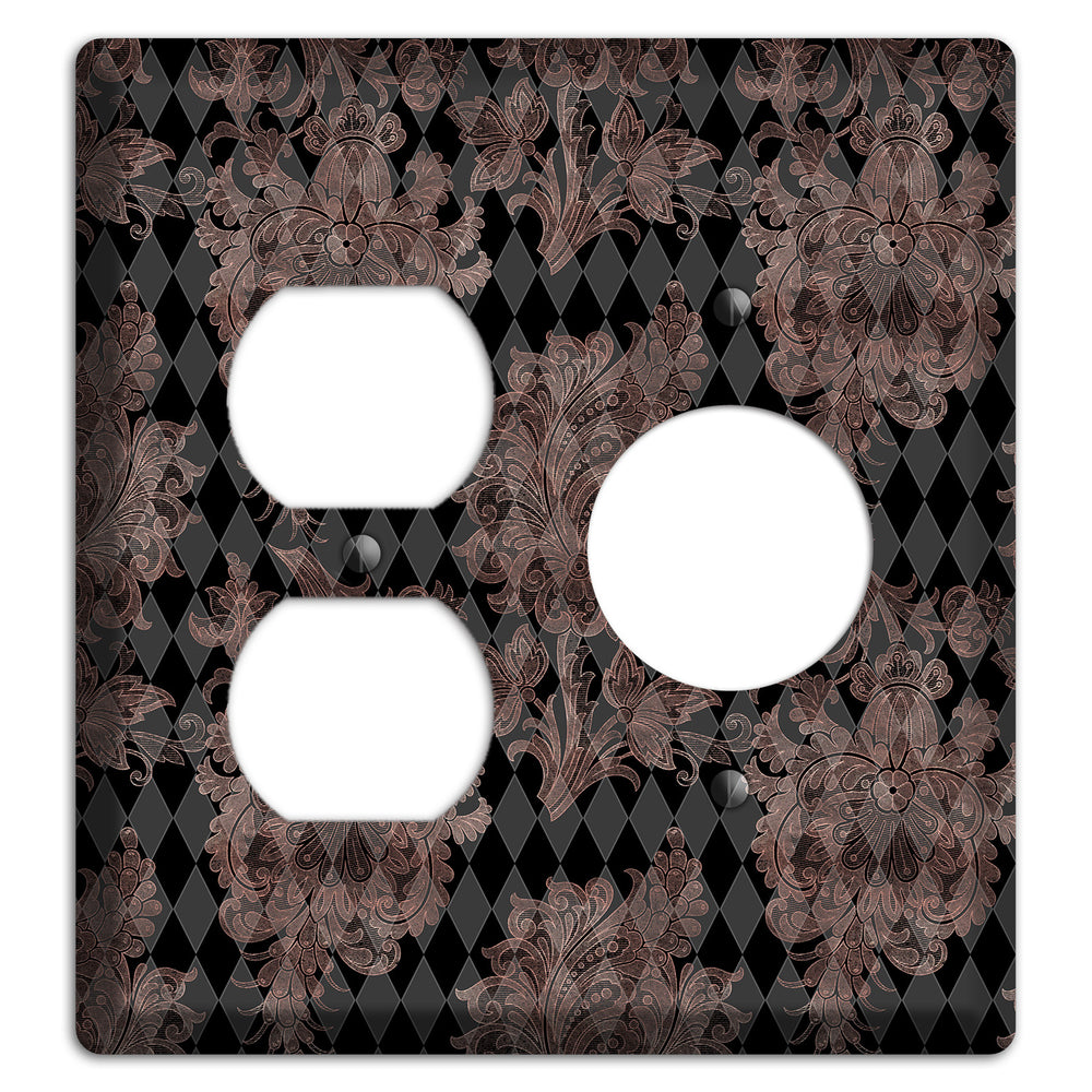 Black and Rose Ornate Diamond Duplex / Receptacle Wallplate