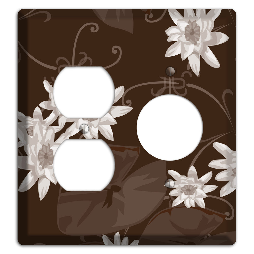 Brown with White Blooms Duplex / Receptacle Wallplate