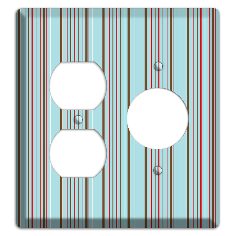 Dusty Blue with Red and Brown Vertical Stripes Duplex / Receptacle Wallplate