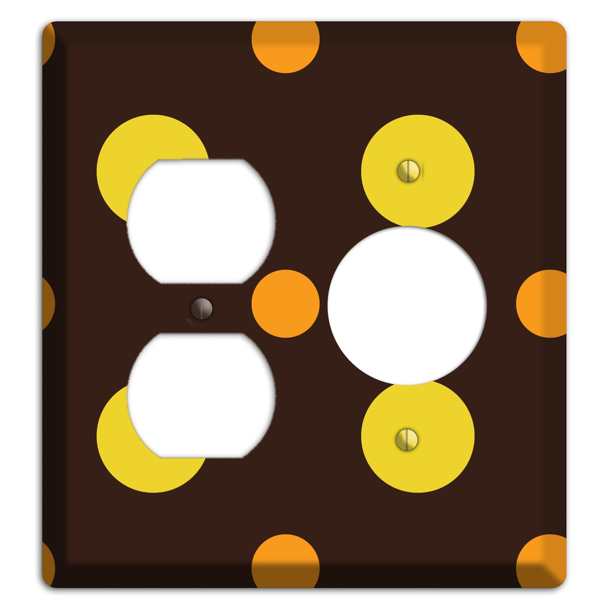 Black with Yellow and Orange Multi Medium Polka Dots Duplex / Receptacle Wallplate