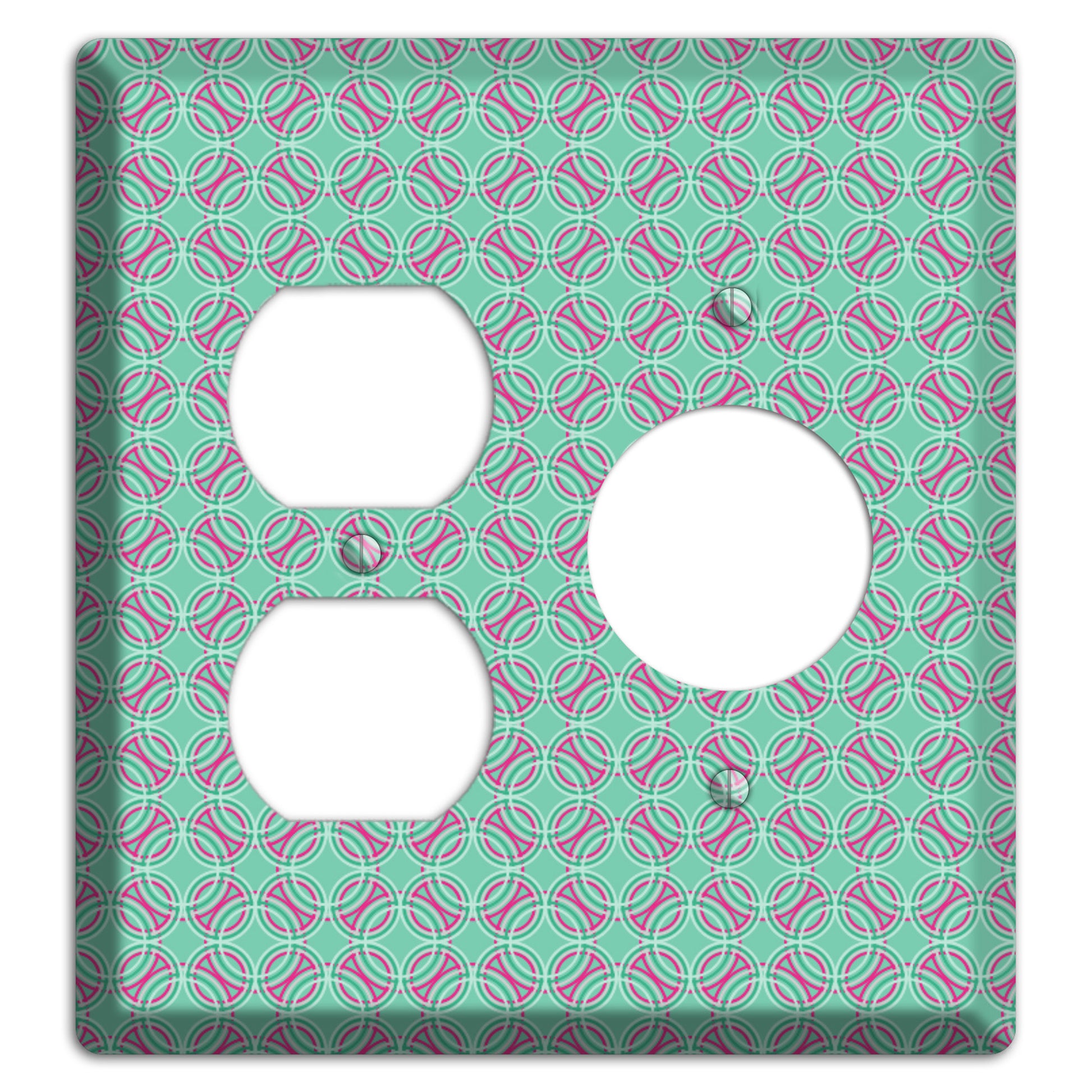 Multi Aqua with Fuschia Concentric Circles Overlay Duplex / Receptacle Wallplate