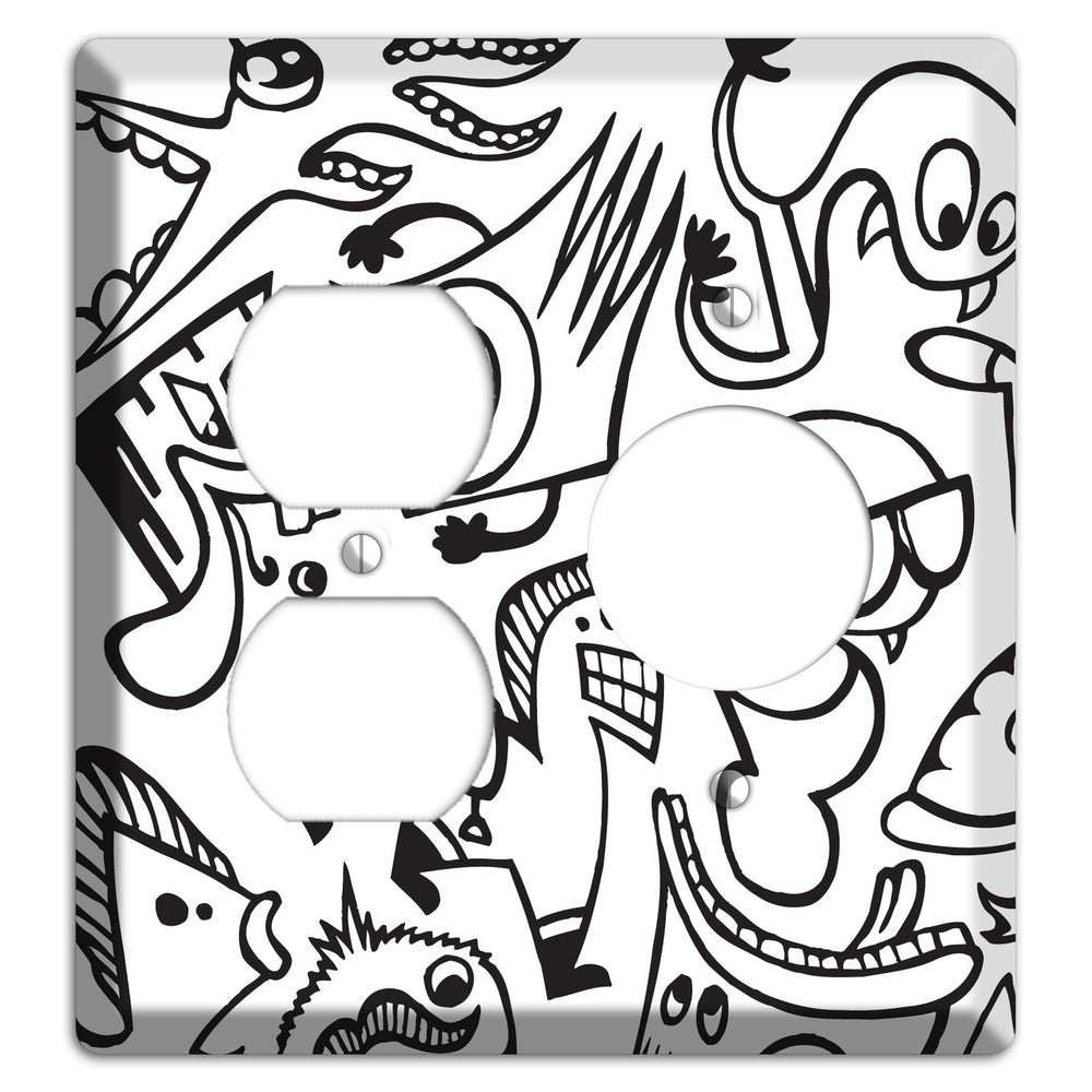 Black and White Whimsical Faces 1 Duplex / Receptacle Wallplate