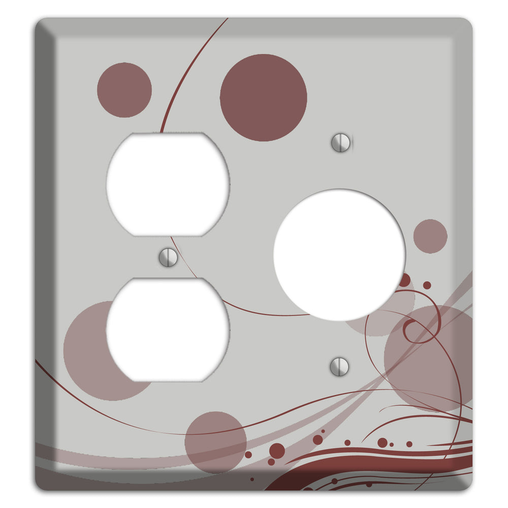 Grey with Maroon Dots and Swirls Duplex / Receptacle Wallplate