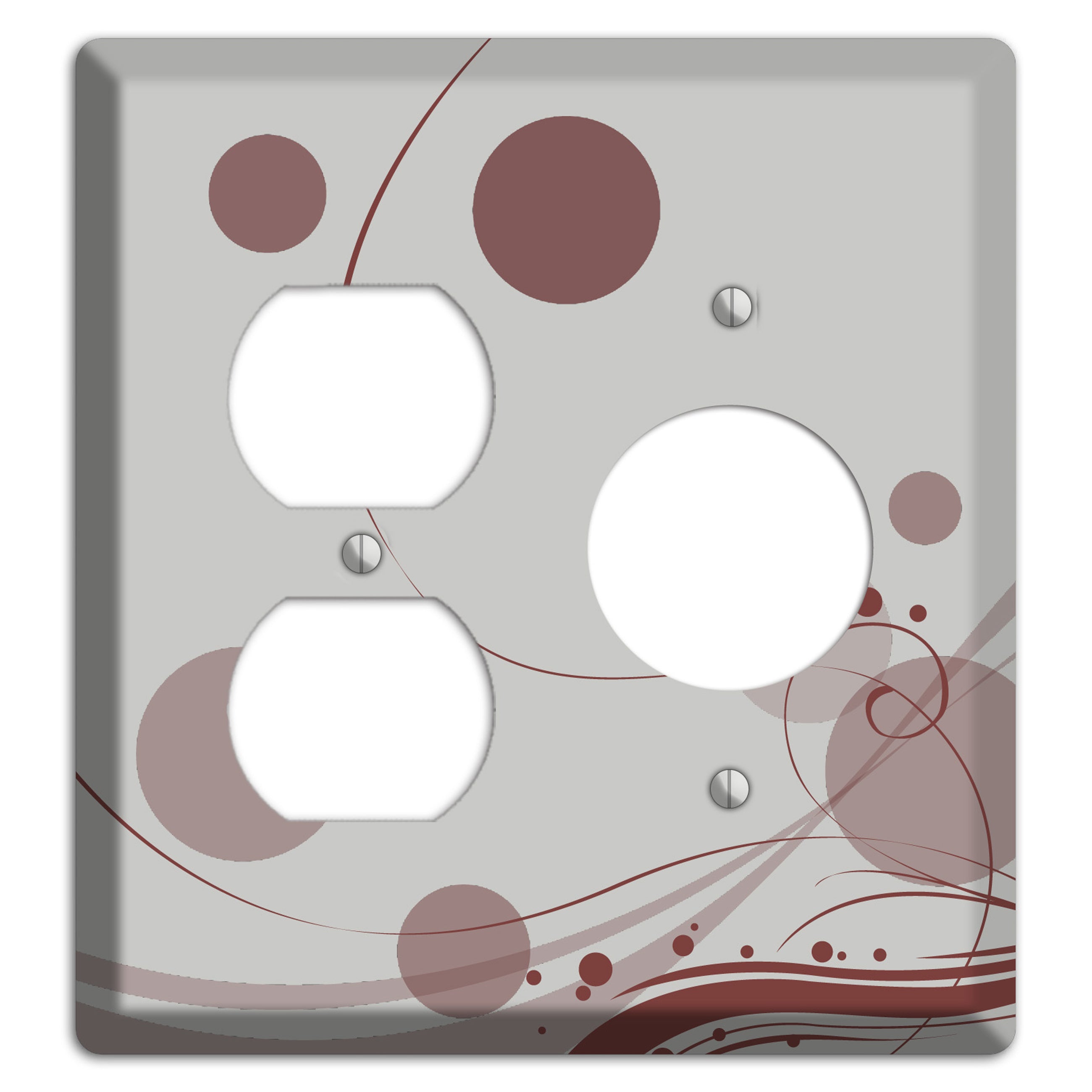 Grey with Maroon Dots and Swirls Duplex / Receptacle Wallplate