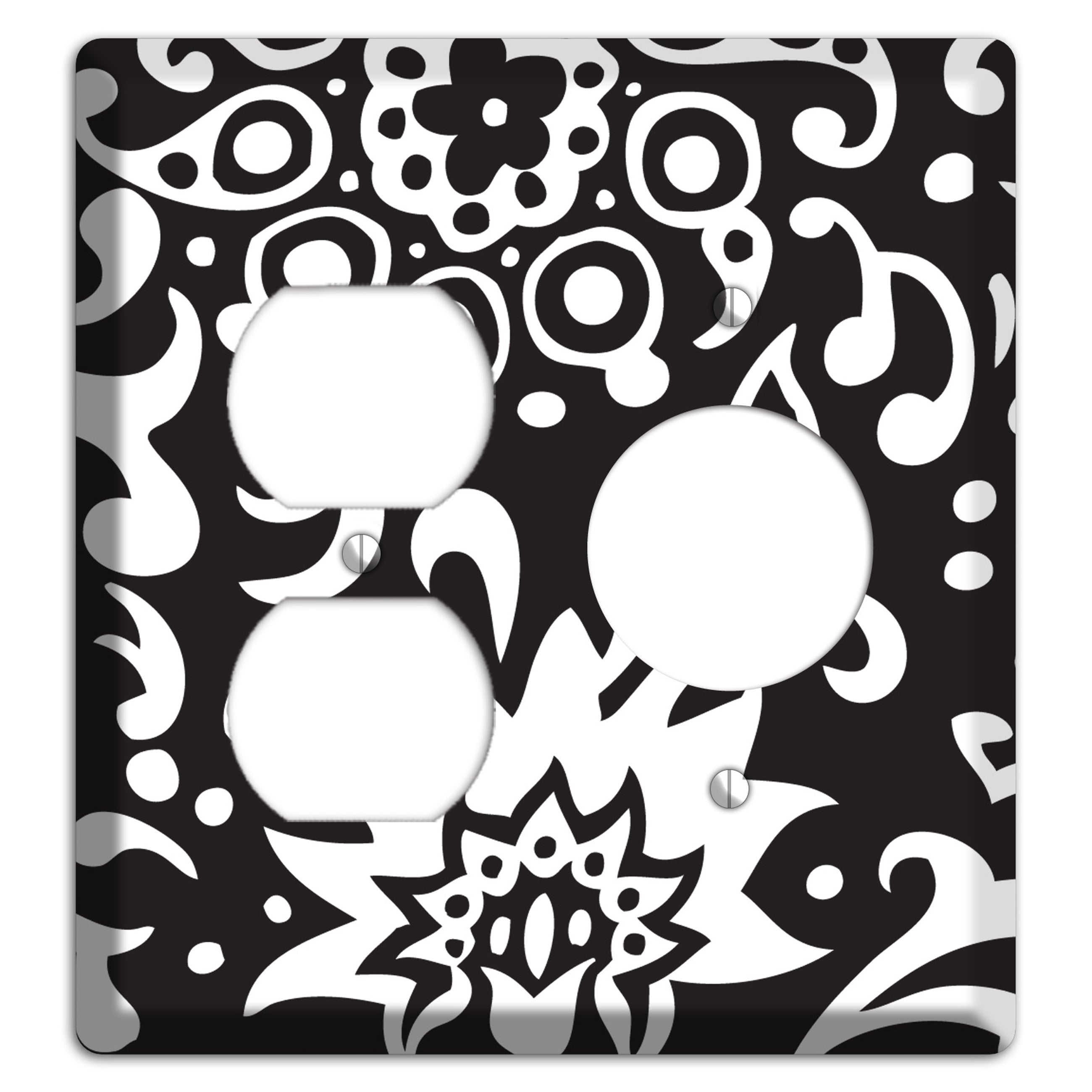 Black with White Boteh Duplex / Receptacle Wallplate