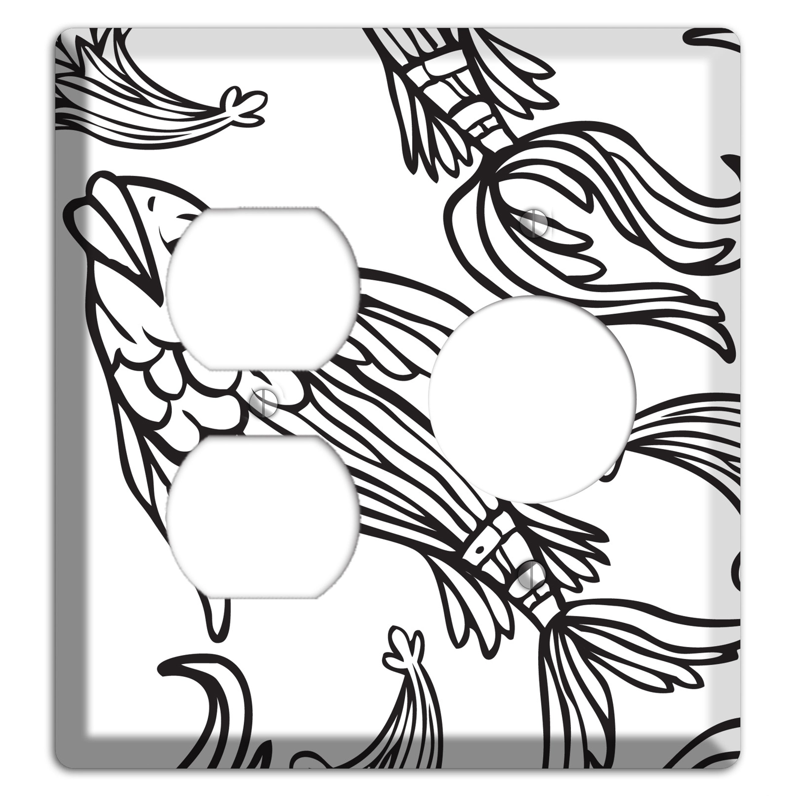 White and Black Koi Duplex / Receptacle Wallplate