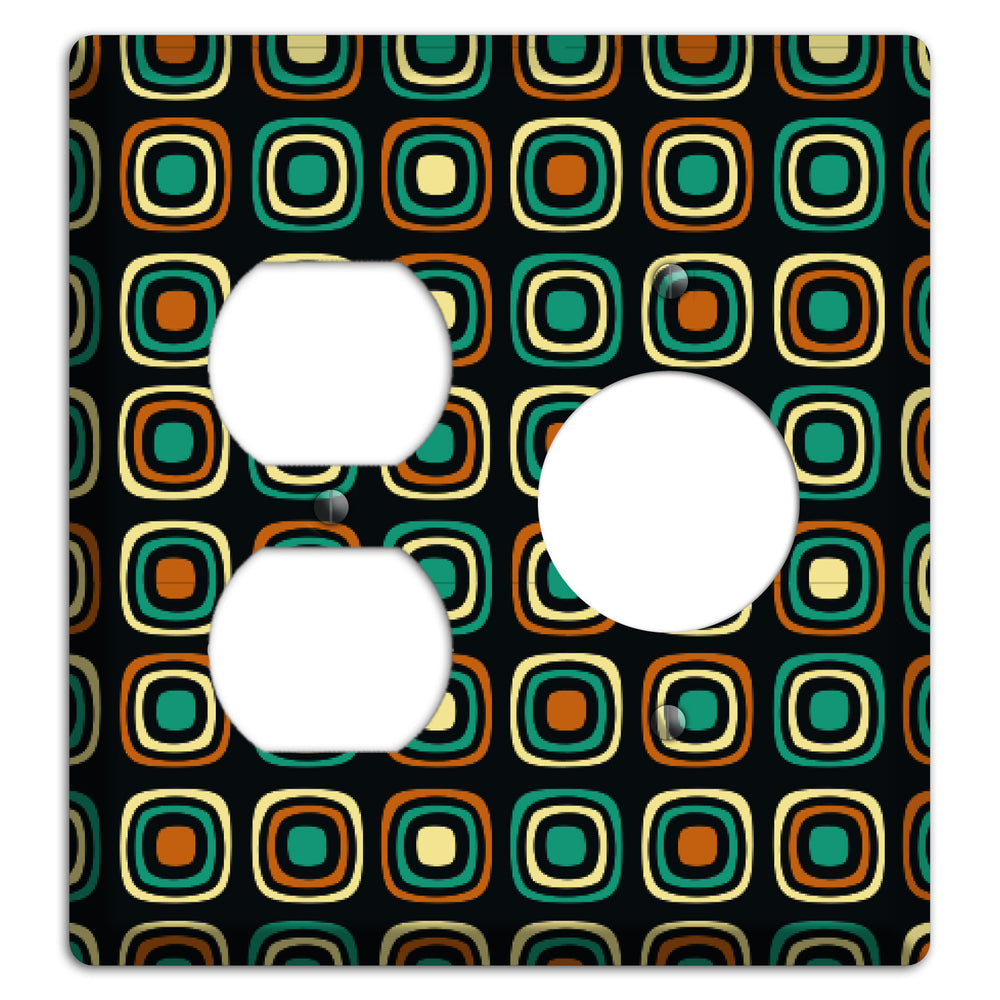 Multi Brown Umber Teal Retro Squares Duplex / Receptacle Wallplate