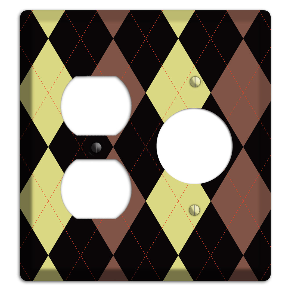 Yellow and Brown Argyle Duplex / Receptacle Wallplate