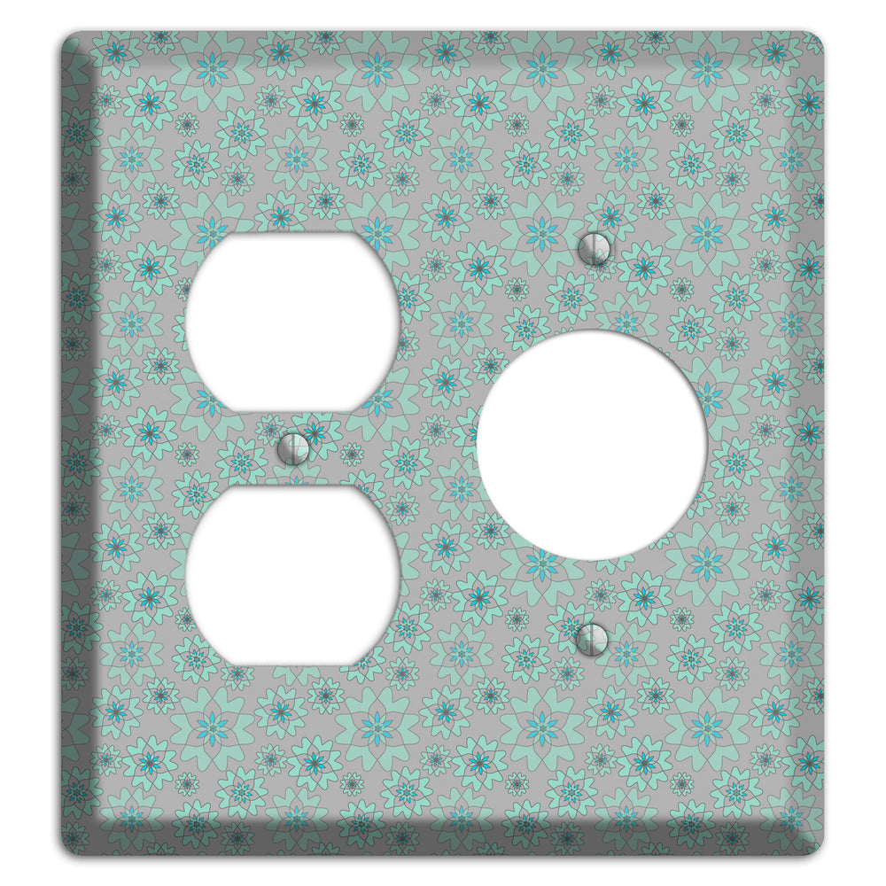 Grey with Tiny Aqua Retro Suzani Duplex / Receptacle Wallplate