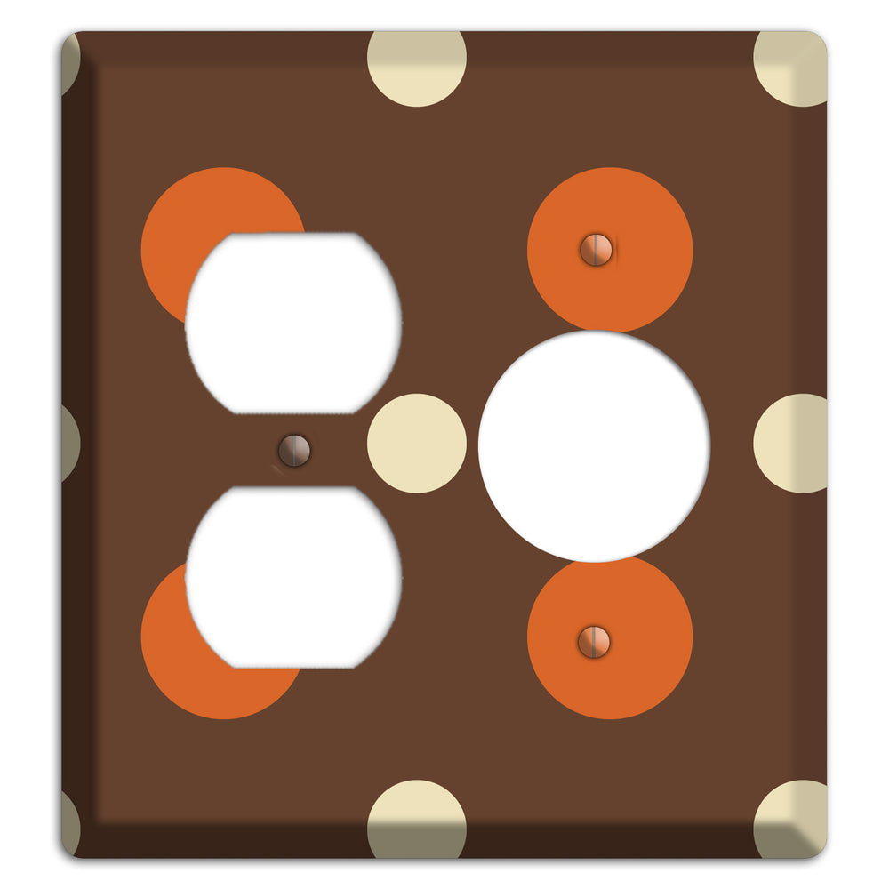 Brown with Coral and Beige Multi Medium Polka Dots Duplex / Receptacle Wallplate