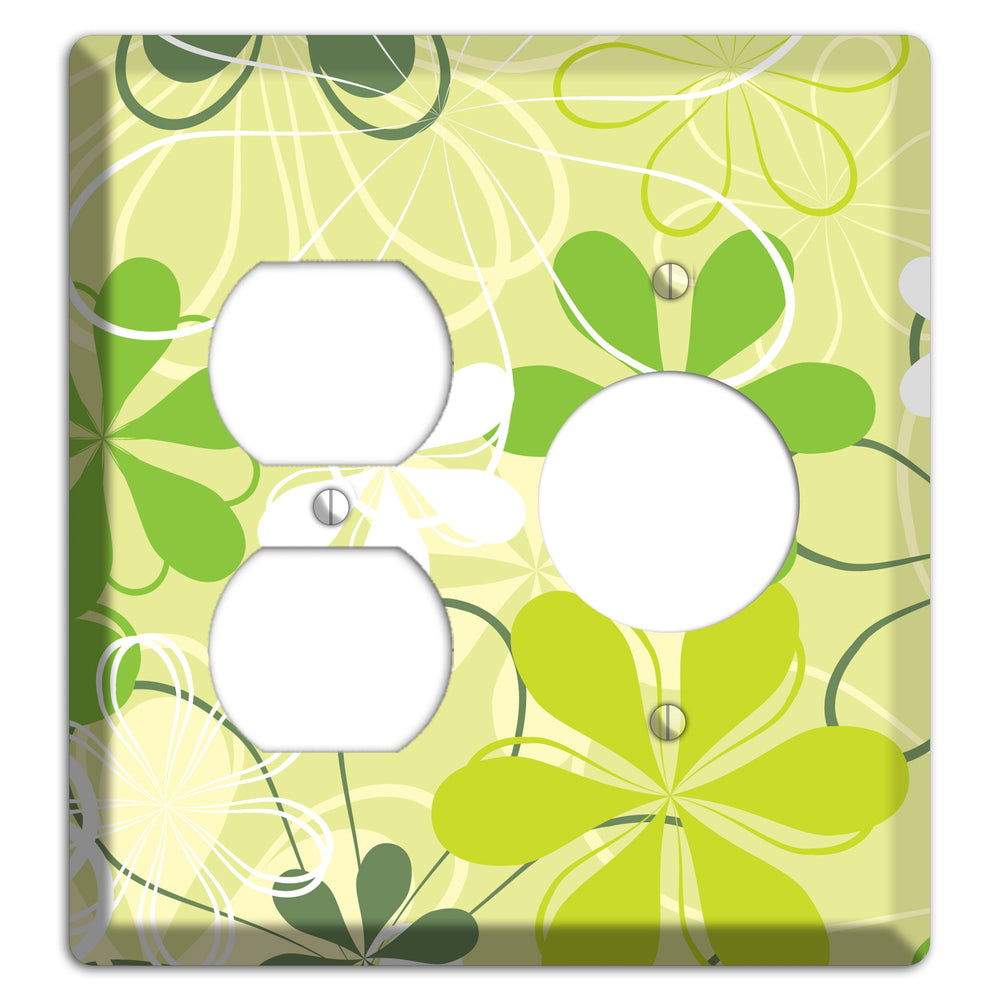 Green Retro Flowers Duplex / Receptacle Wallplate