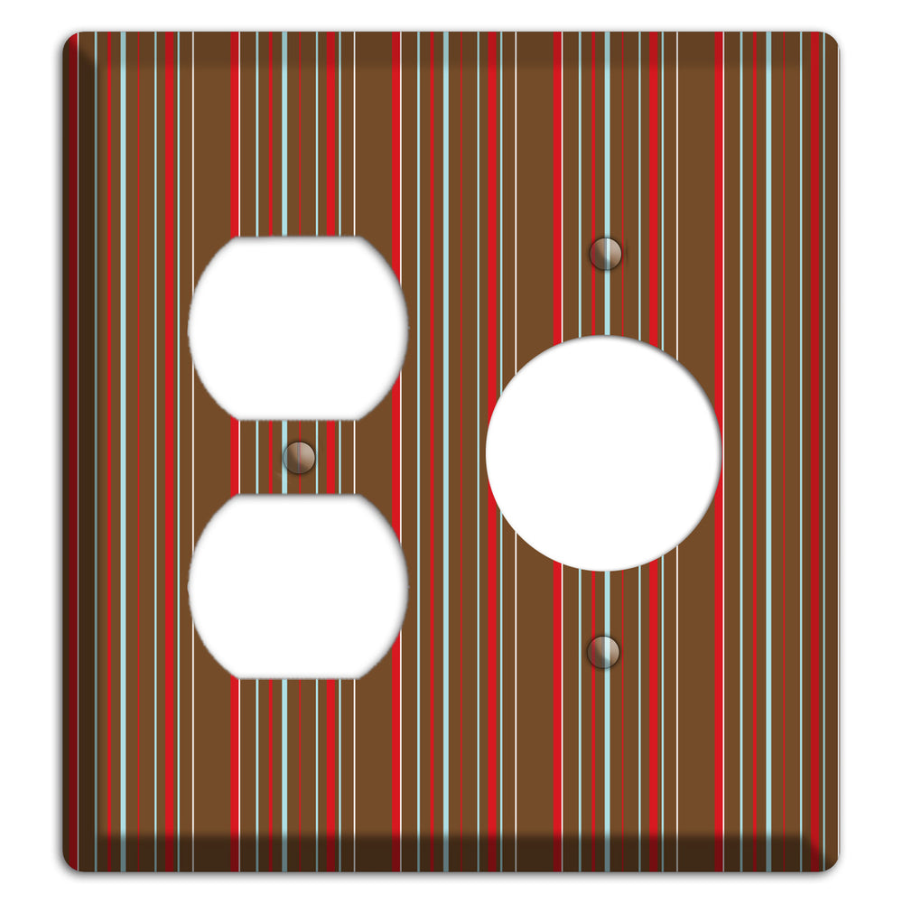 Brown Red and Dusty Blue Vertical Stripes Duplex / Receptacle Wallplate