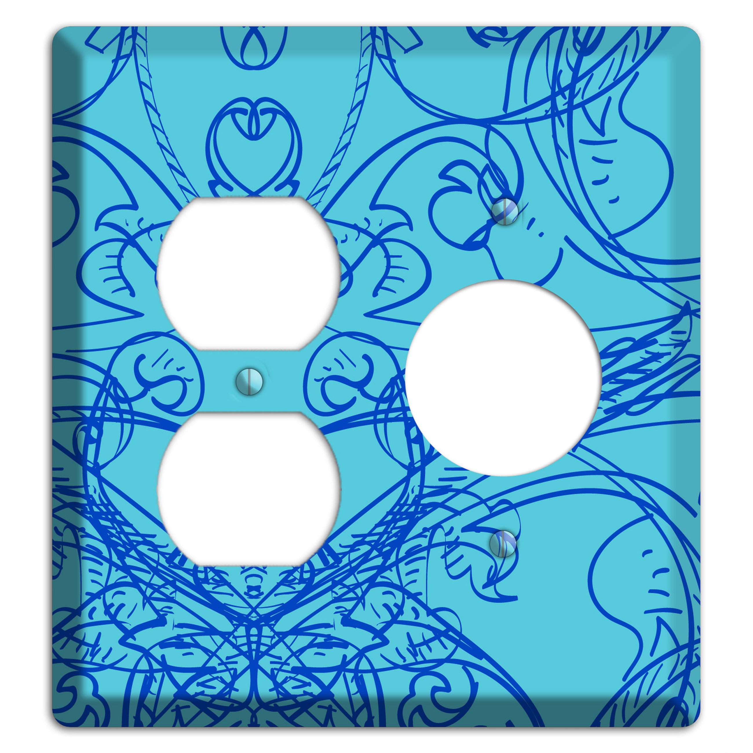Turquoise Deco Sketch Duplex / Receptacle Wallplate