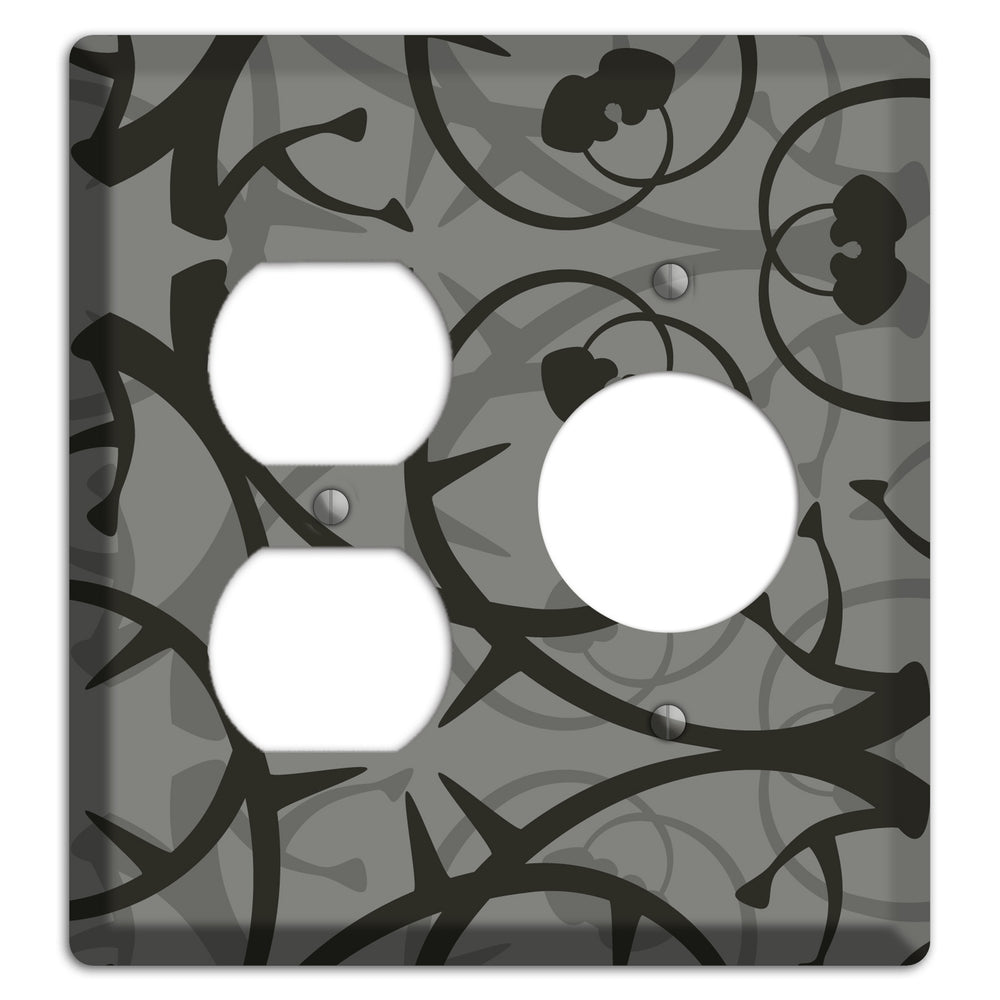 Grey with Black Retro Sprig Duplex / Receptacle Wallplate