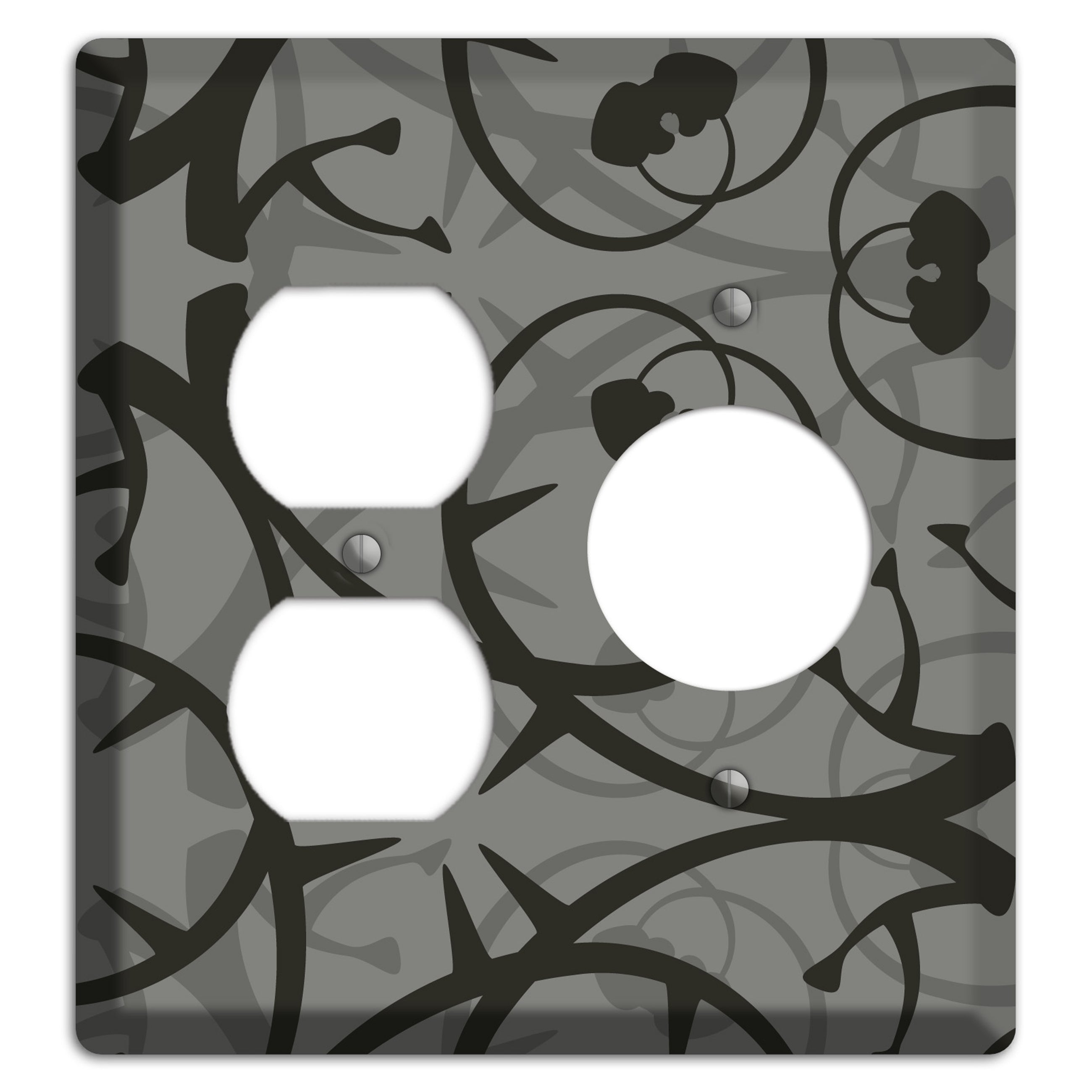 Grey with Black Retro Sprig Duplex / Receptacle Wallplate