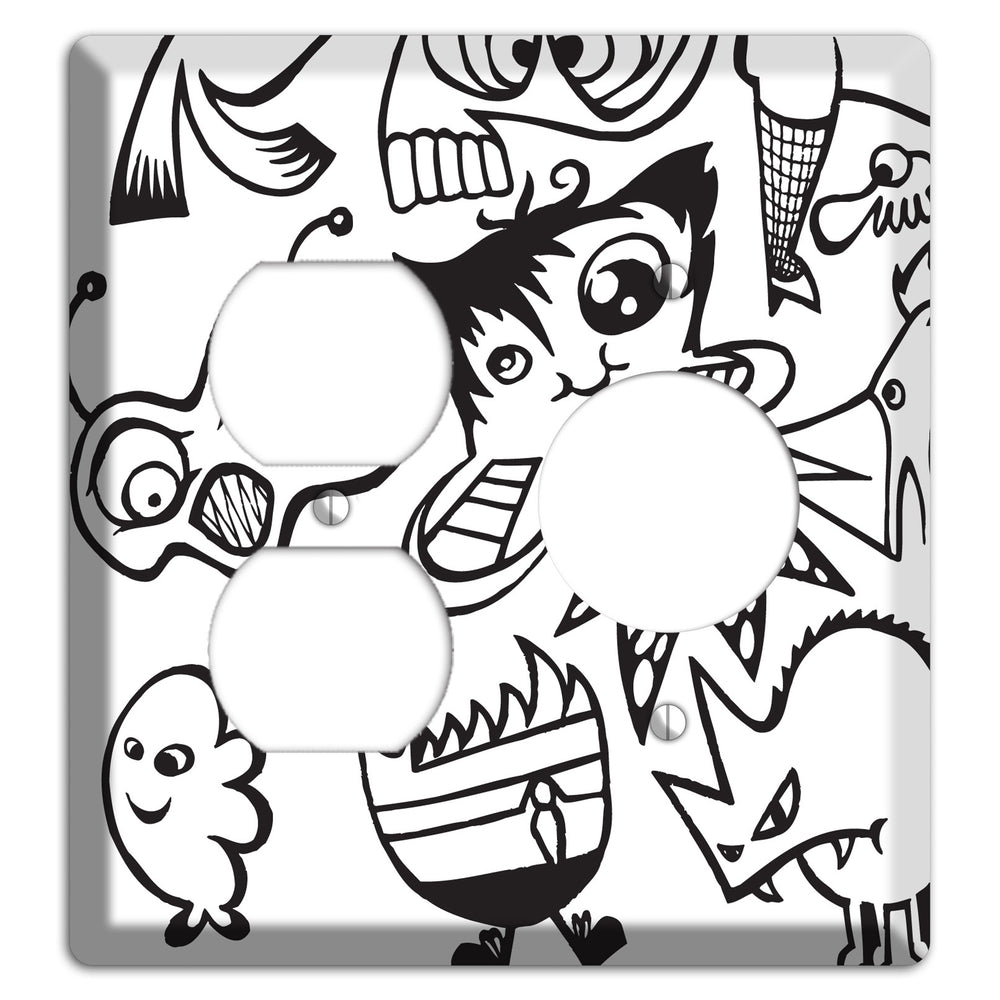 Black and White Whimsical Faces 3 Duplex / Receptacle Wallplate