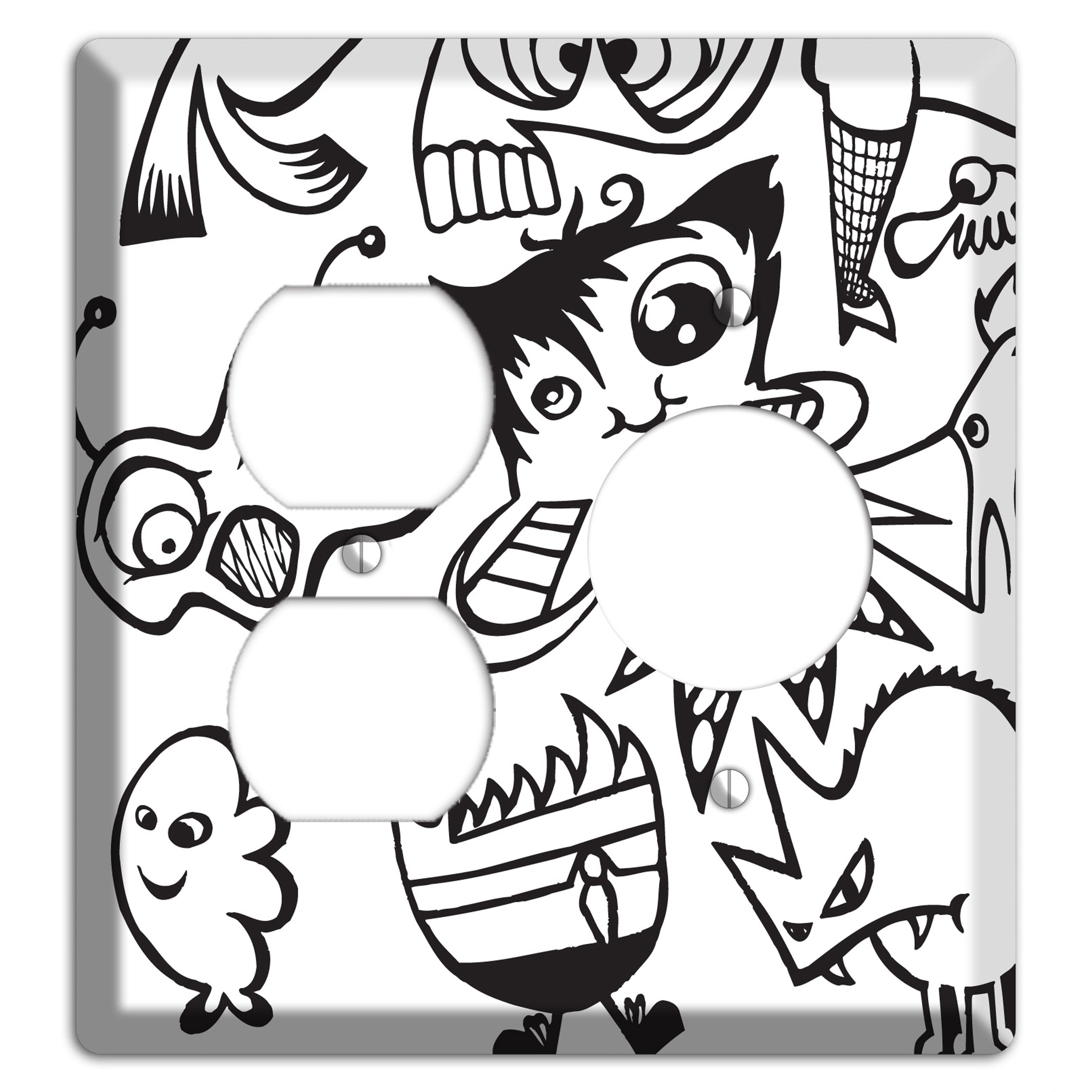 Black and White Whimsical Faces 3 Duplex / Receptacle Wallplate