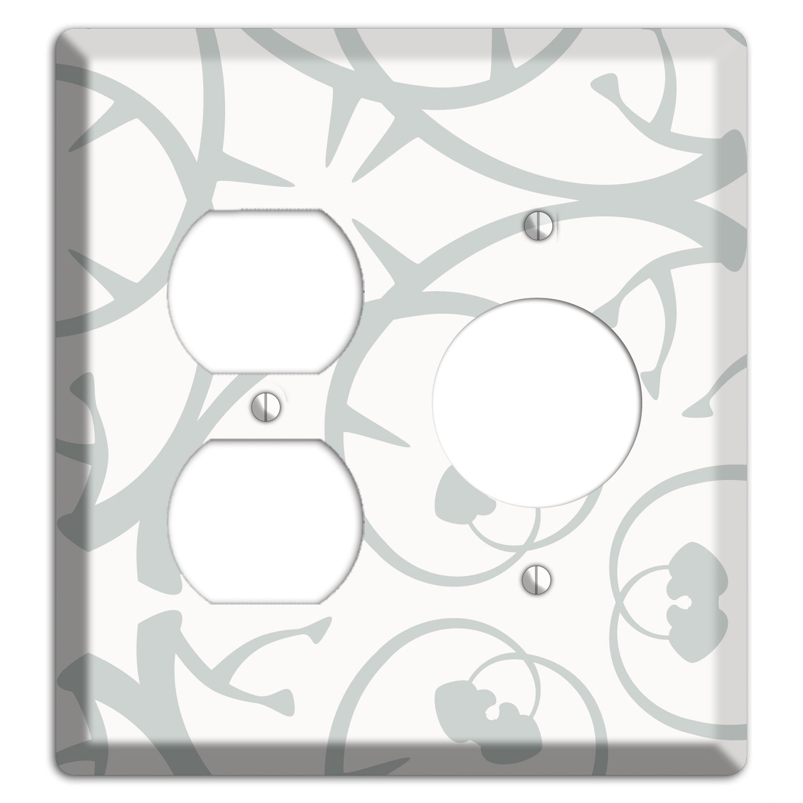 White with Grey Abstract Swirl Duplex / Receptacle Wallplate