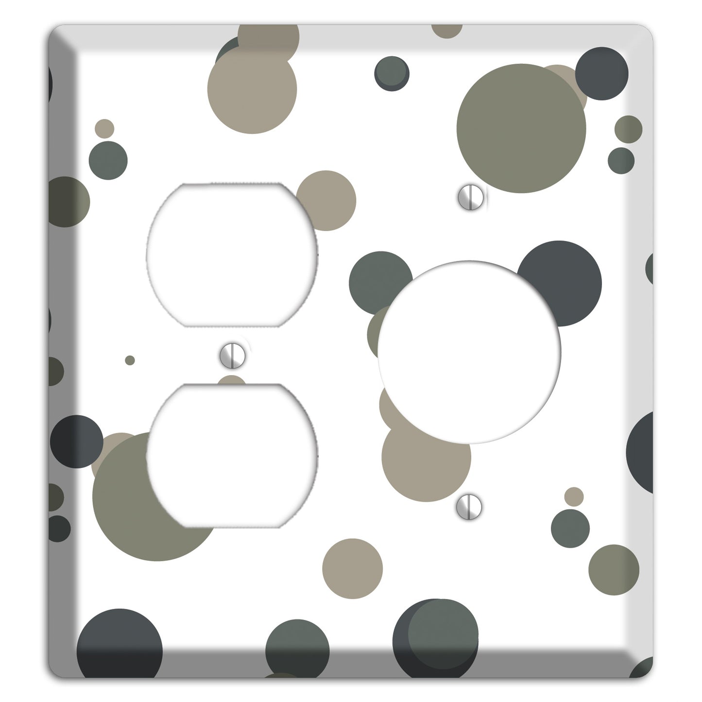 White with Multi Grey Medium Dots Duplex / Receptacle Wallplate