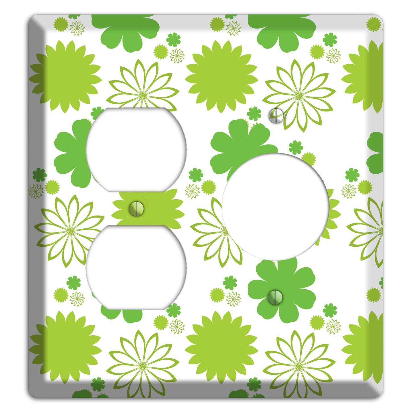 White with Multi Green Floral Contour Duplex / Receptacle Wallplate