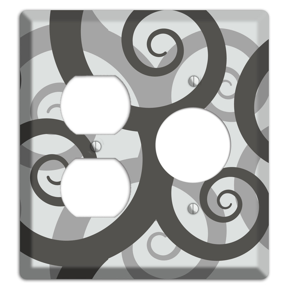 Grey with Black Large Swirl Duplex / Receptacle Wallplate