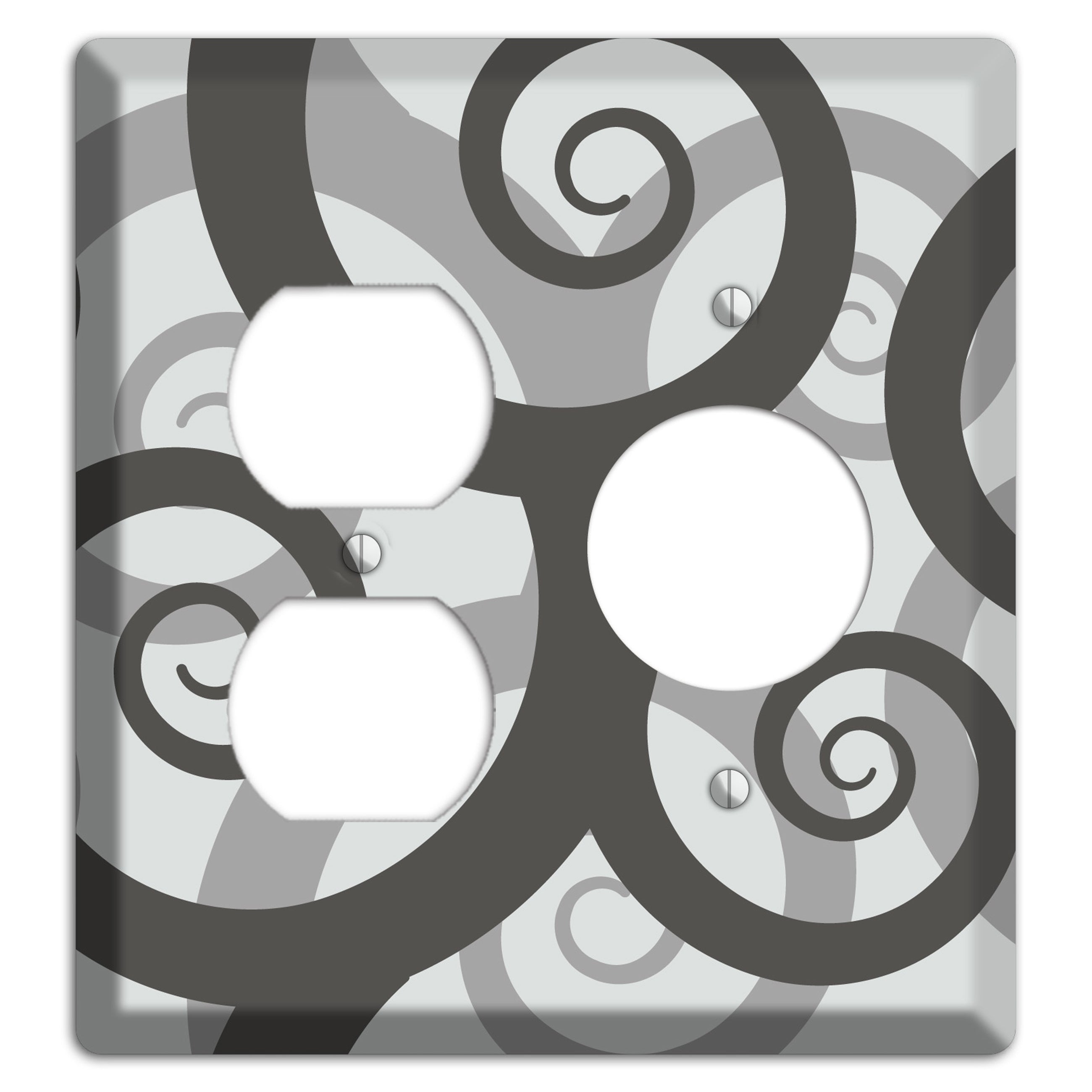 Grey with Black Large Swirl Duplex / Receptacle Wallplate
