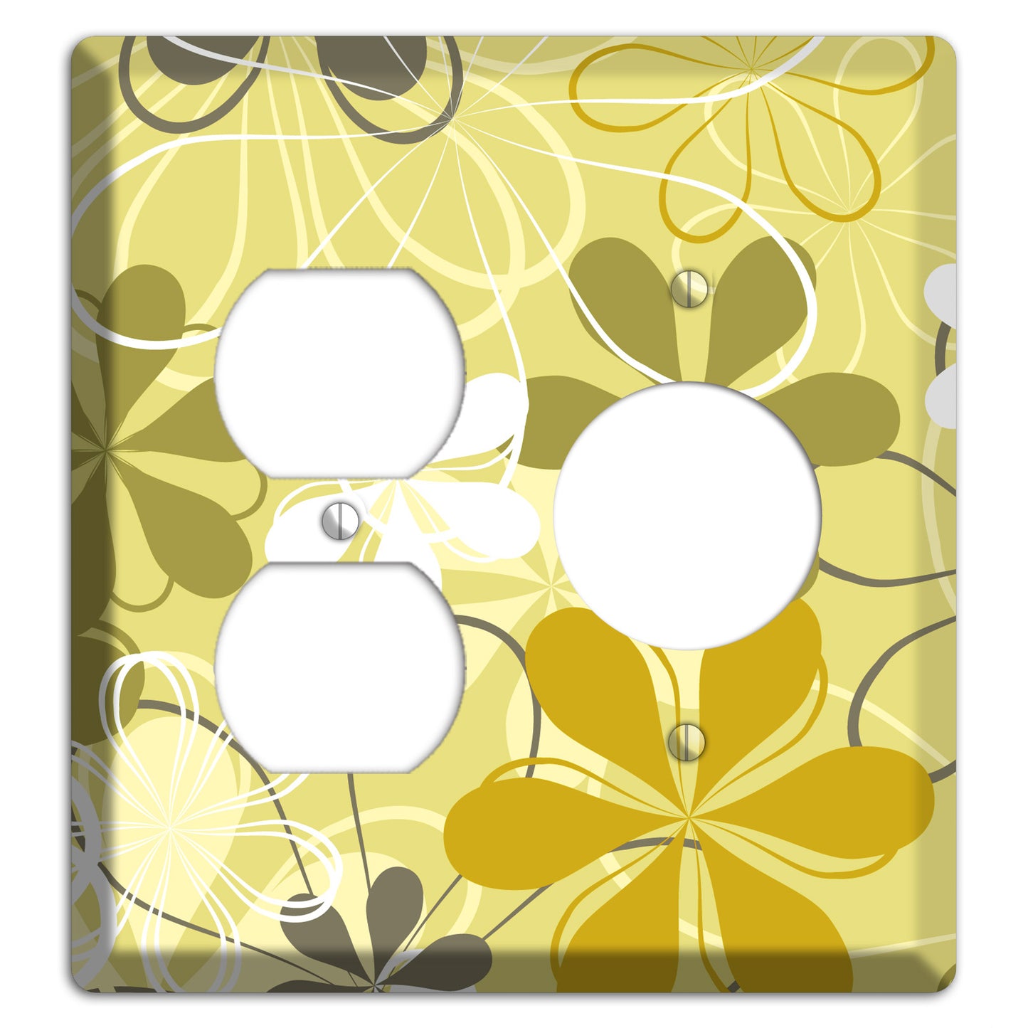 Olive Retro Flowers Duplex / Receptacle Wallplate