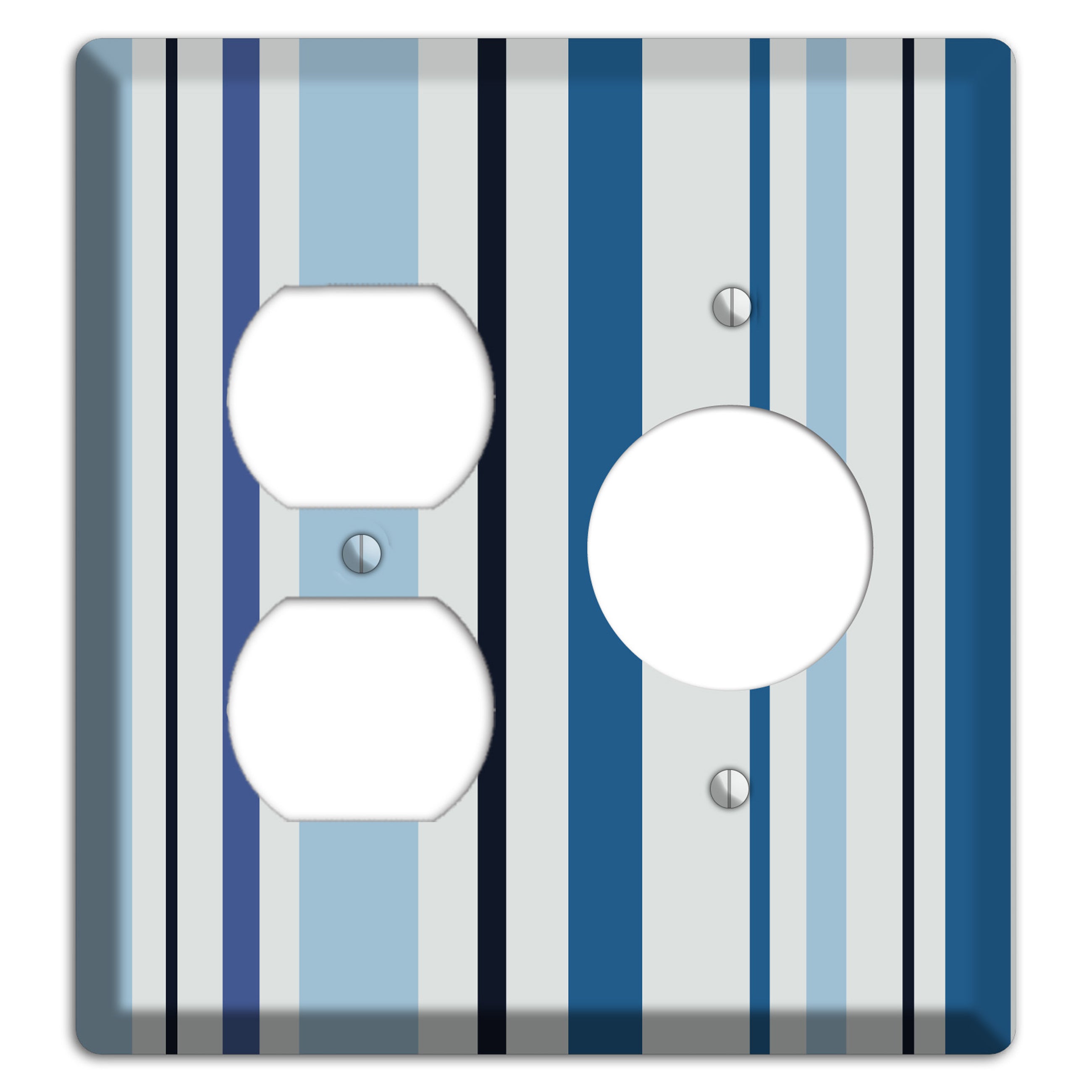 Multi White and Blue Vertical Stripe Duplex / Receptacle Wallplate