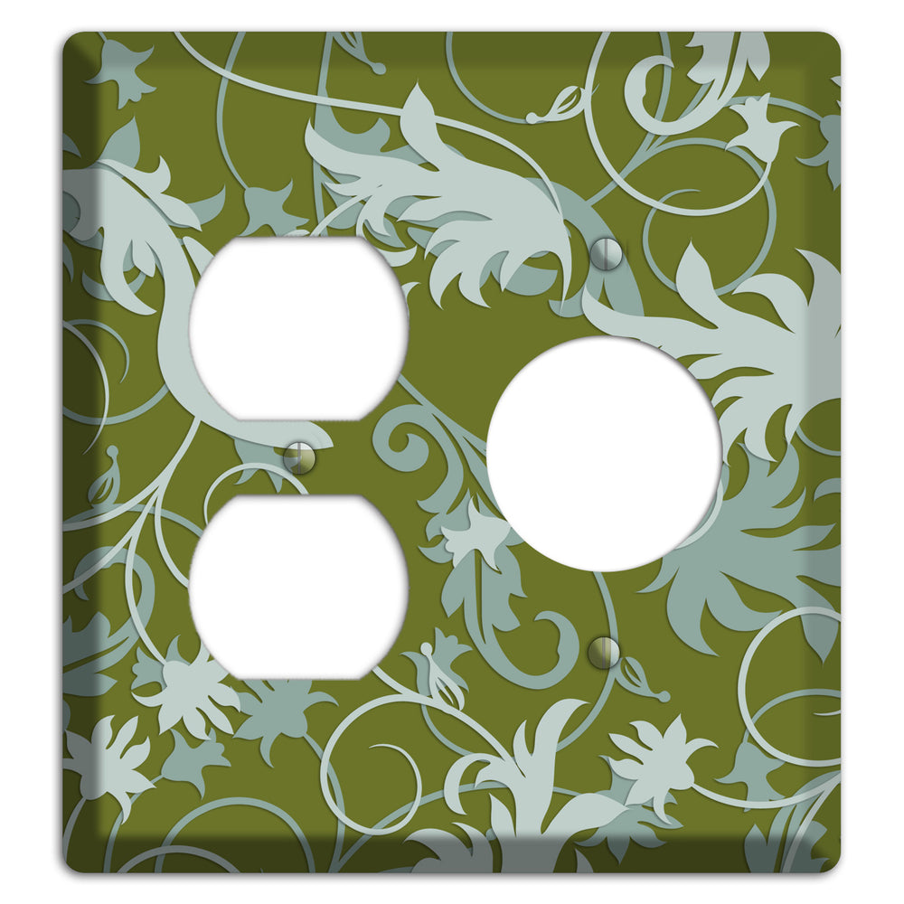 Green and Beige Victorian Sprig Duplex / Receptacle Wallplate
