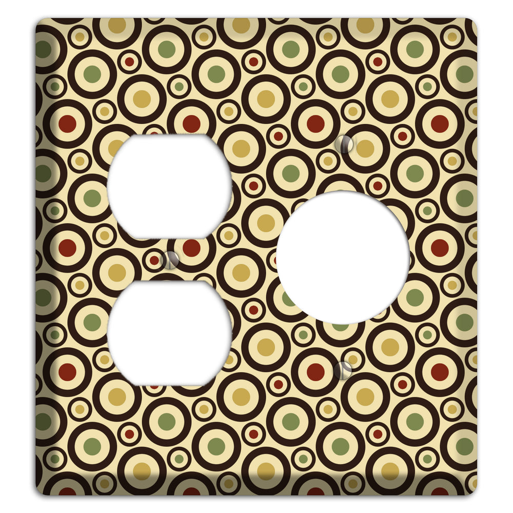 Beige with Olive Mustard Maroon Retro Tiny Bullseye Duplex / Receptacle Wallplate