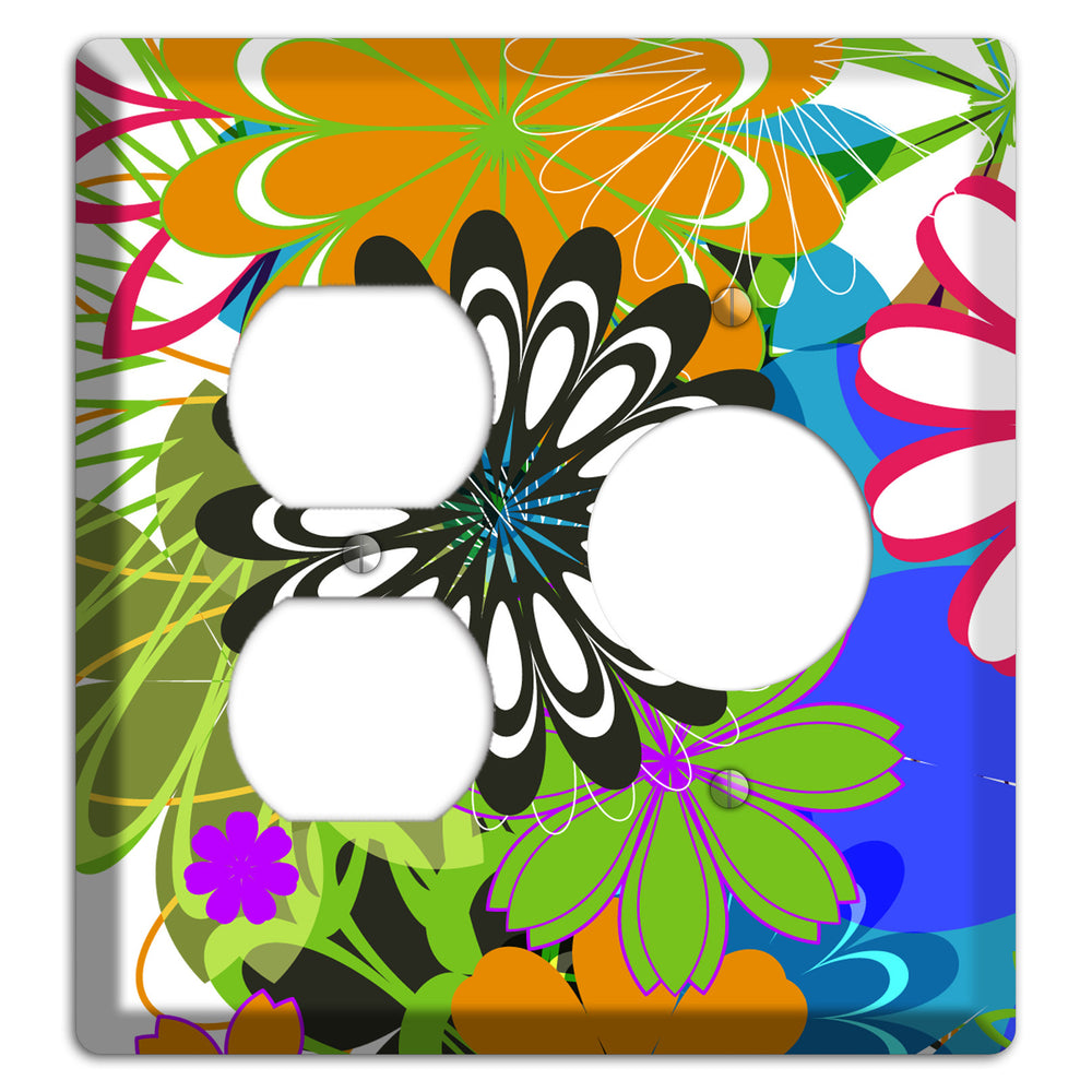 Multi Retro Flowers Duplex / Receptacle Wallplate