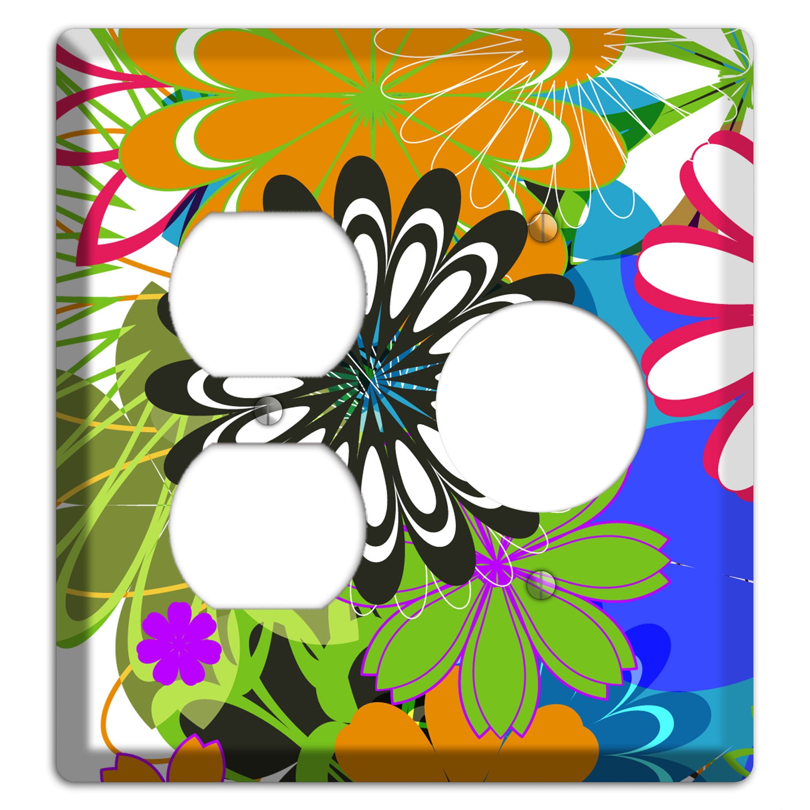 Multi Retro Flowers Duplex / Receptacle Wallplate