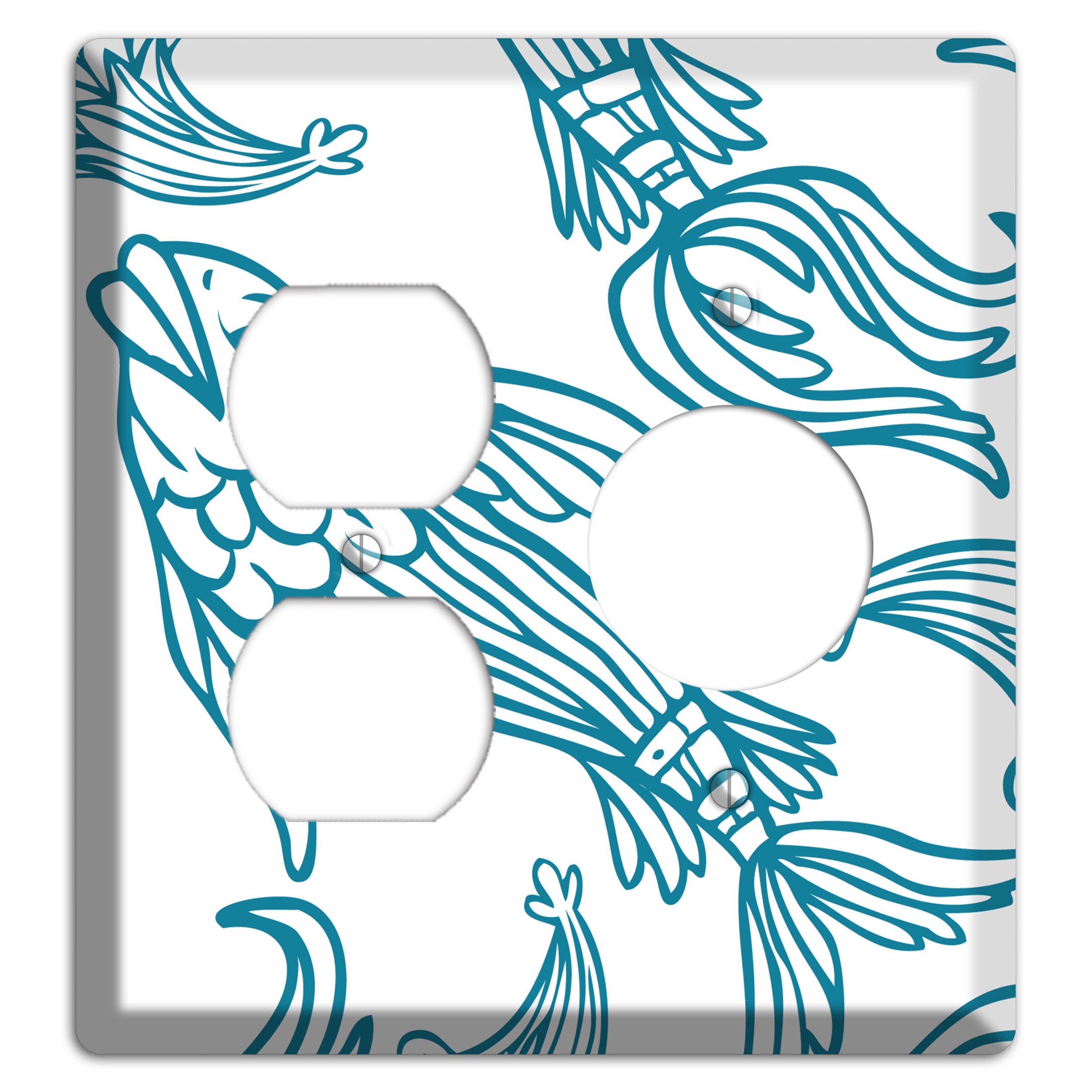 Teal and White Koi Duplex / Receptacle Wallplate
