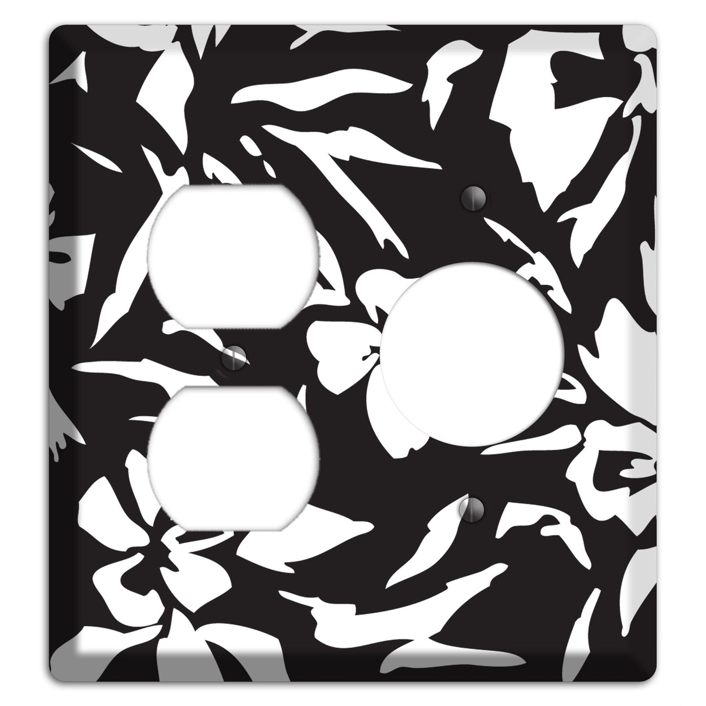 Black with White Woodcut Floral Duplex / Receptacle Wallplate