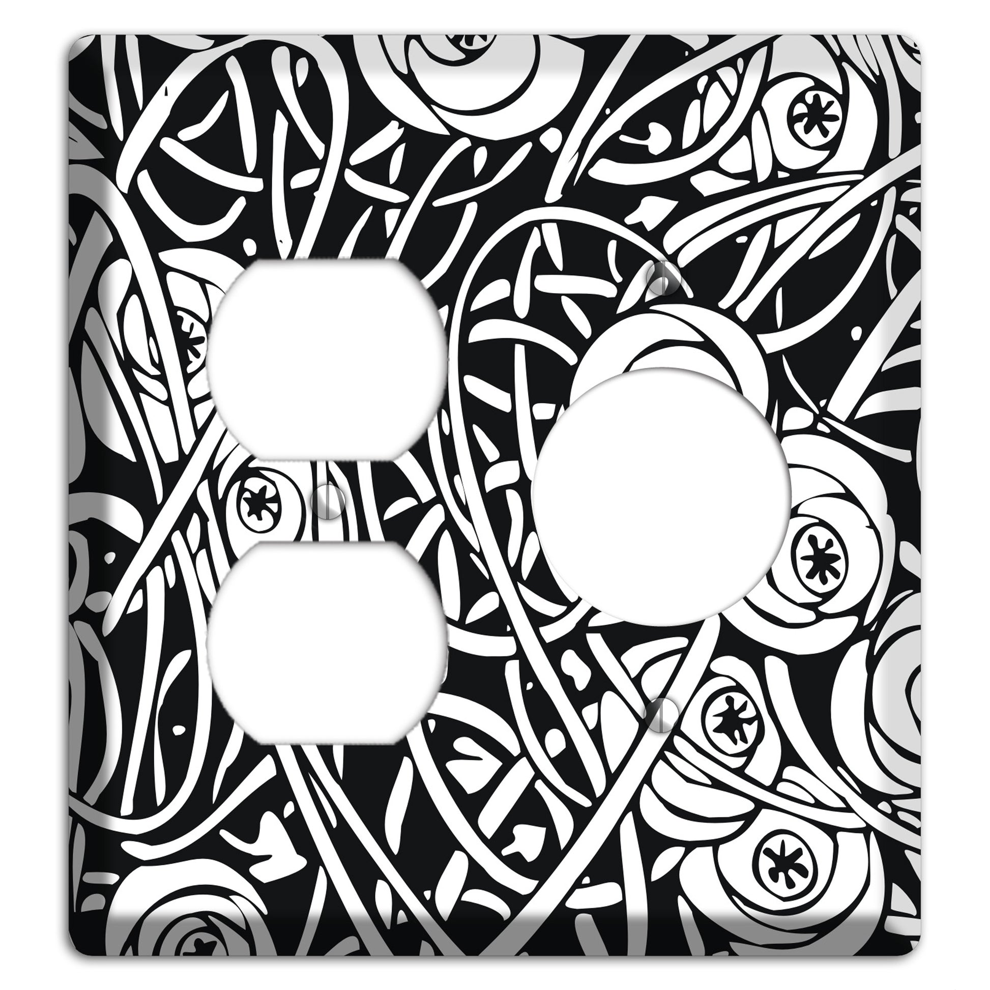 Black and White Deco Floral Duplex / Receptacle Wallplate