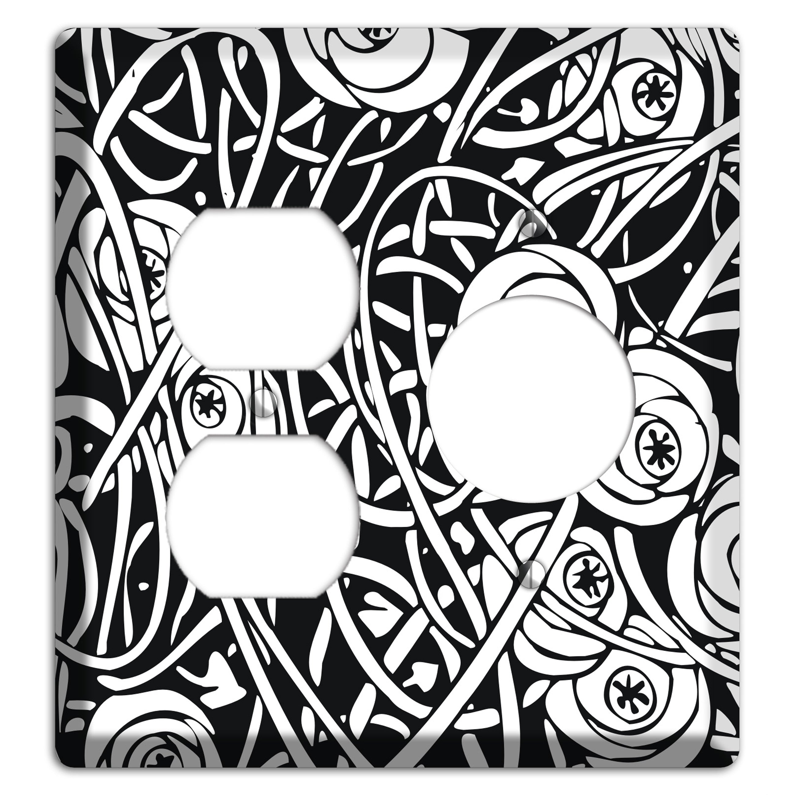 Black and White Deco Floral Duplex / Receptacle Wallplate