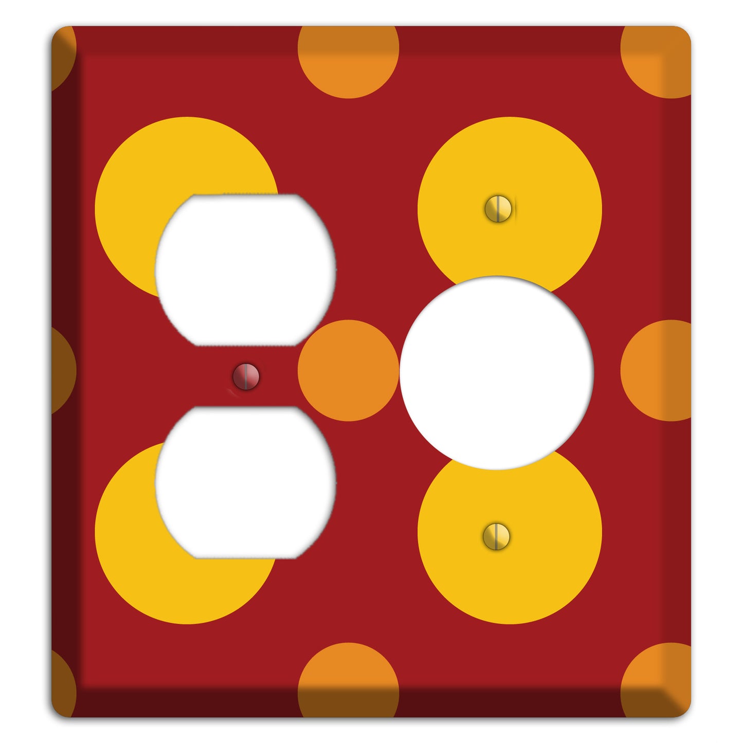 Red with Multi Orange Multi Medium Polka Dots Duplex / Receptacle Wallplate